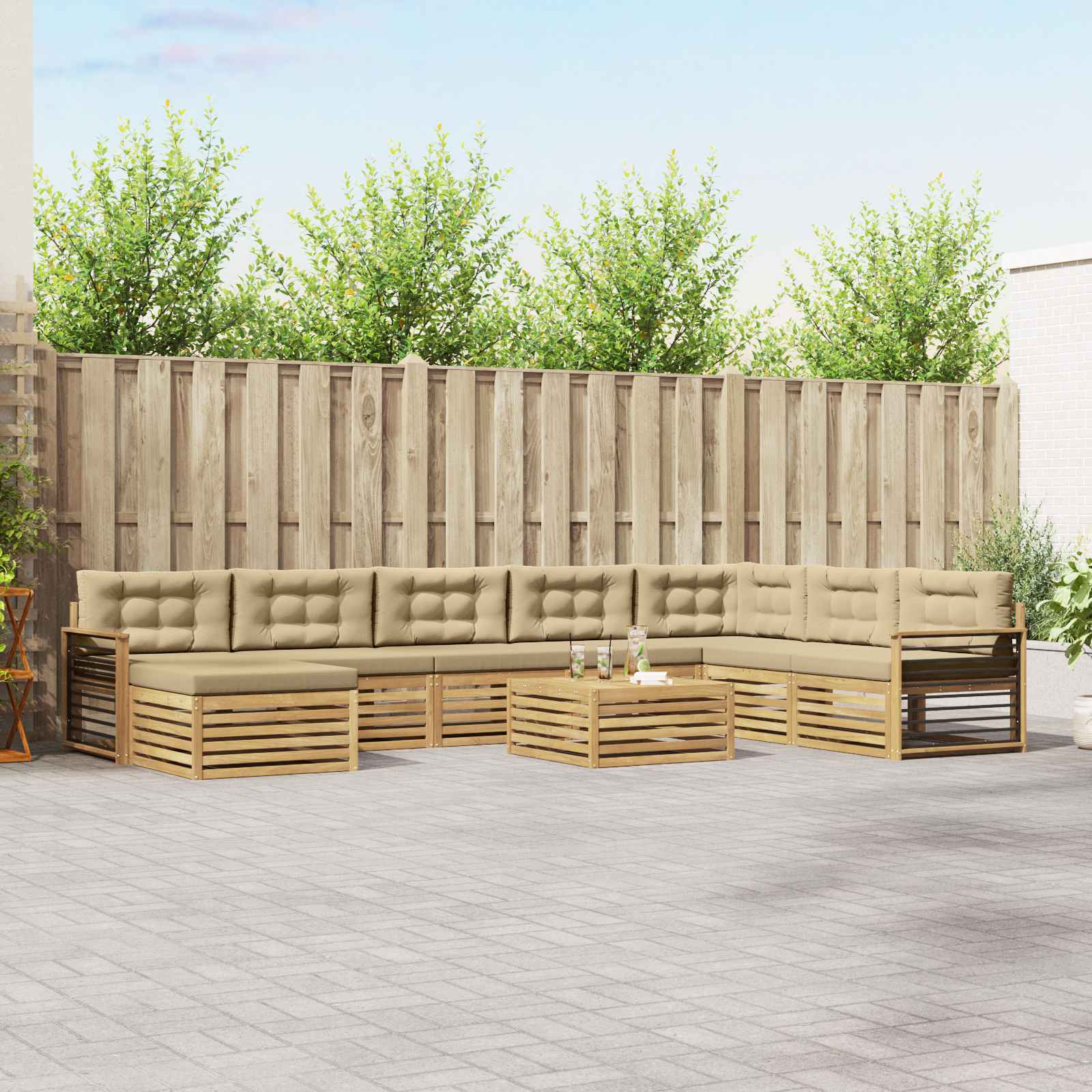 Set vanjskih sofa 9 pcs Bijela i bež Čvrsto drvo akacije