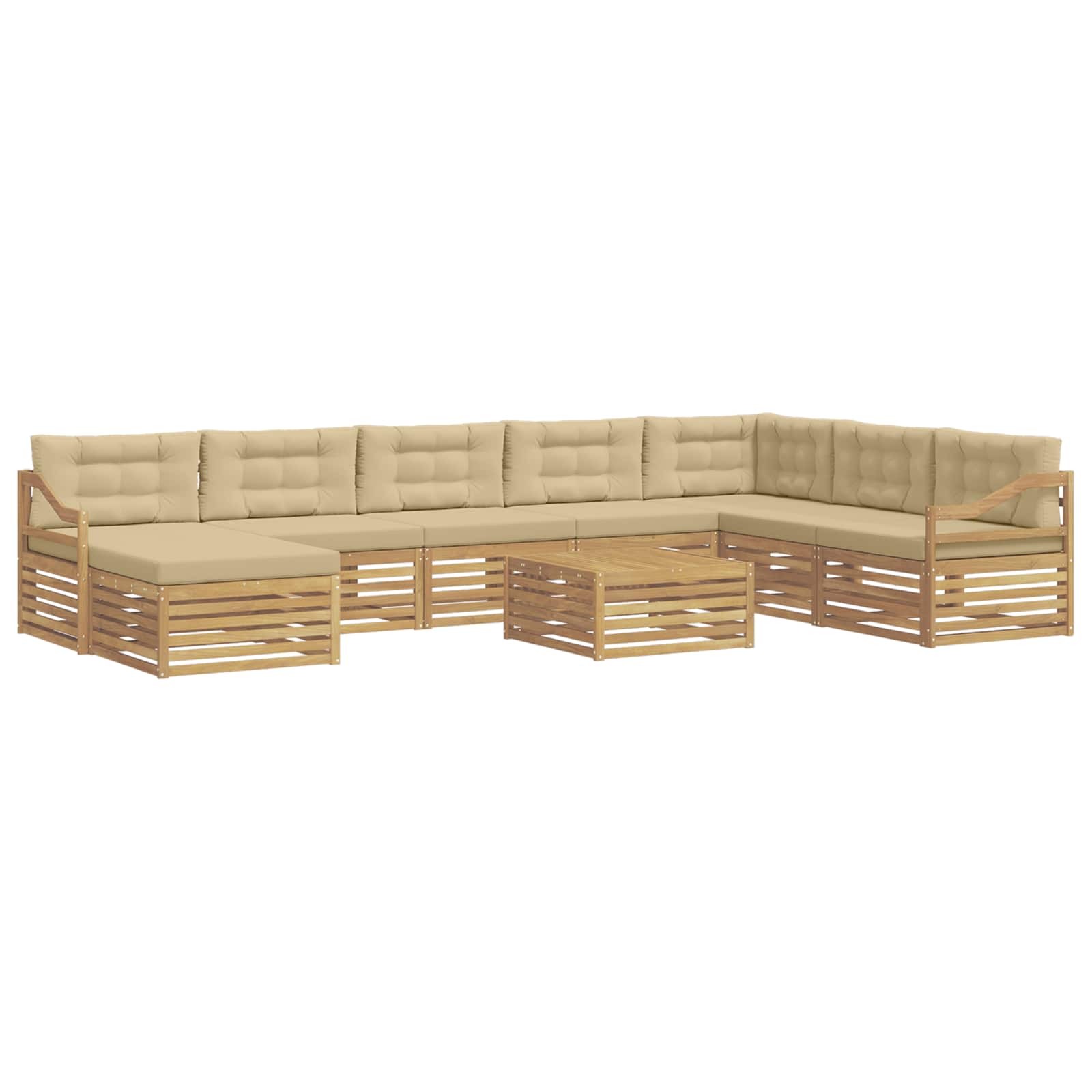 Set vanjskih sofa s jastukom 9 pcs Bijela i bež Poliester