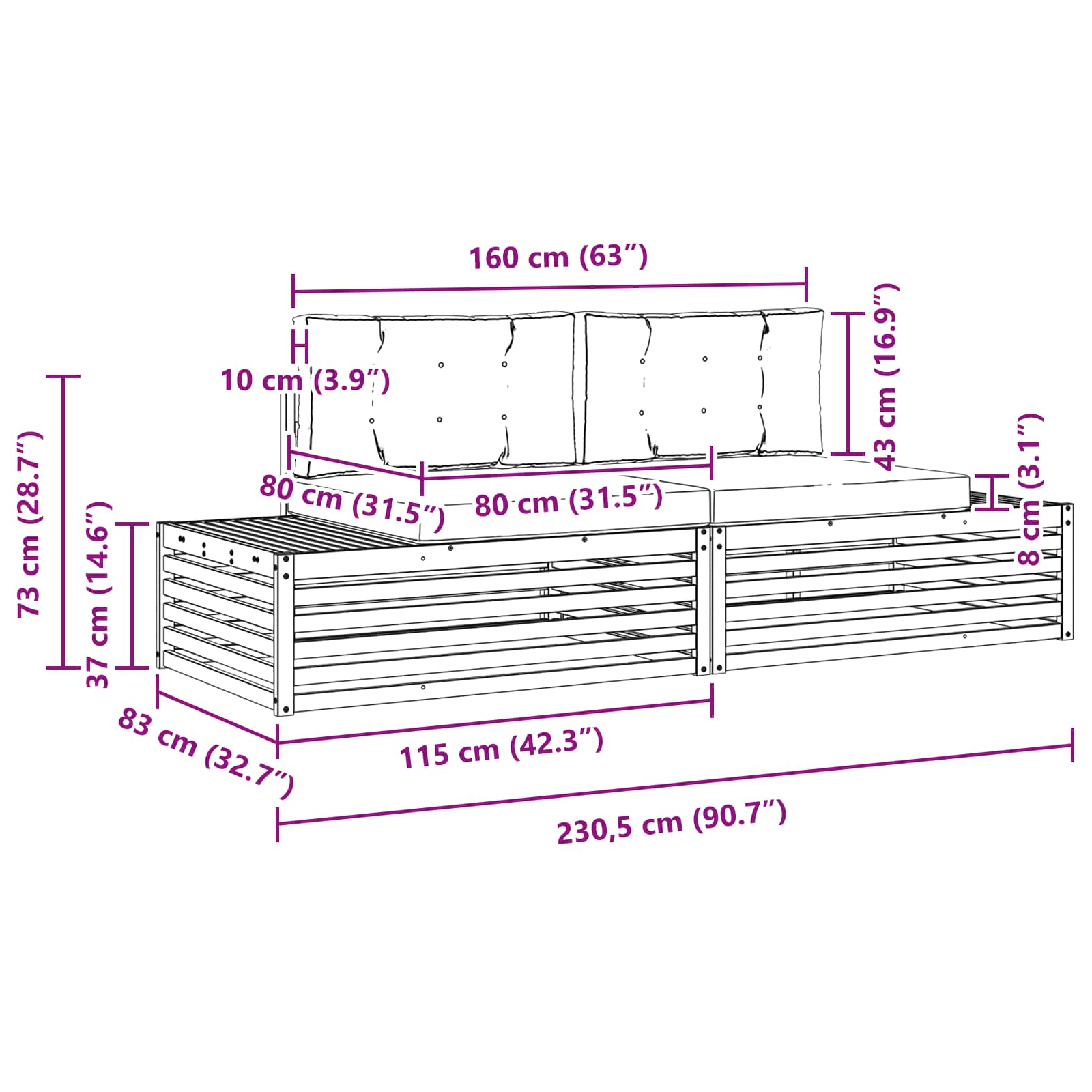 Set vanjskih sofa Bijela 230,5 x 83 x 73 cm Poliester