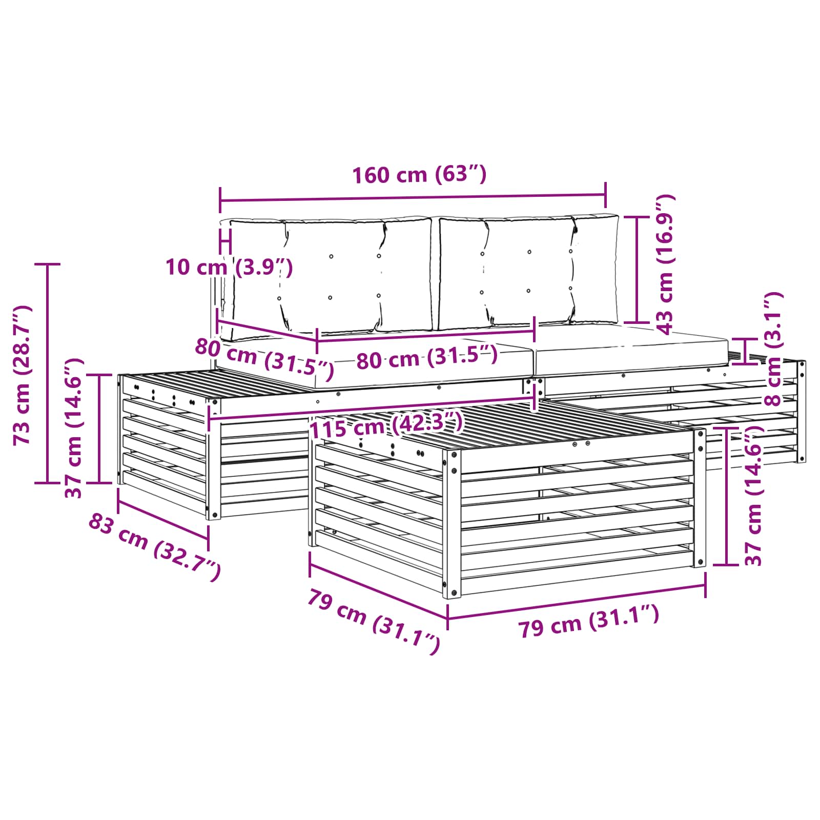 3 Komad Set vanjskih sofa Poliester Bijela