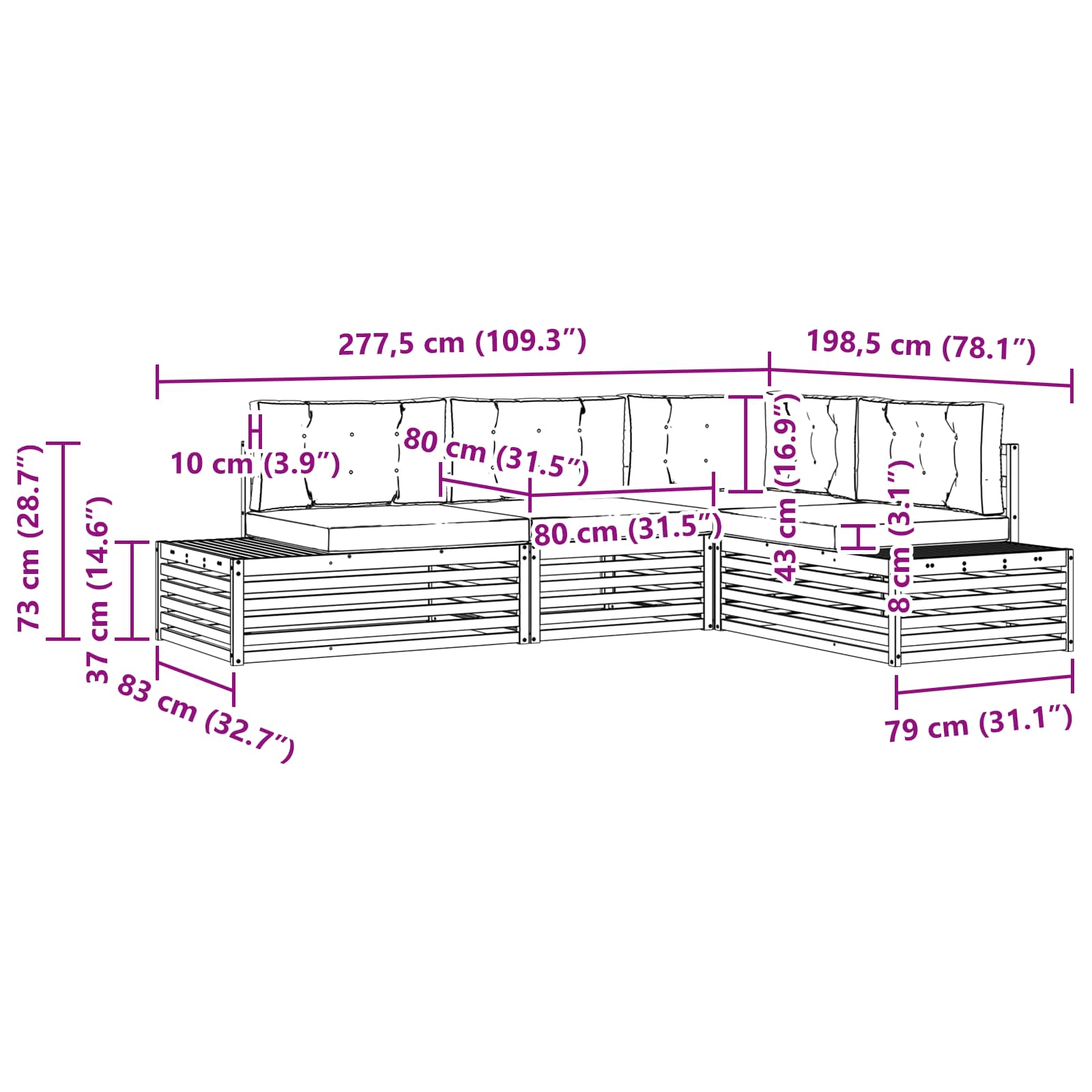 4 Komad Set vanjskih sofa Poliester Bijela