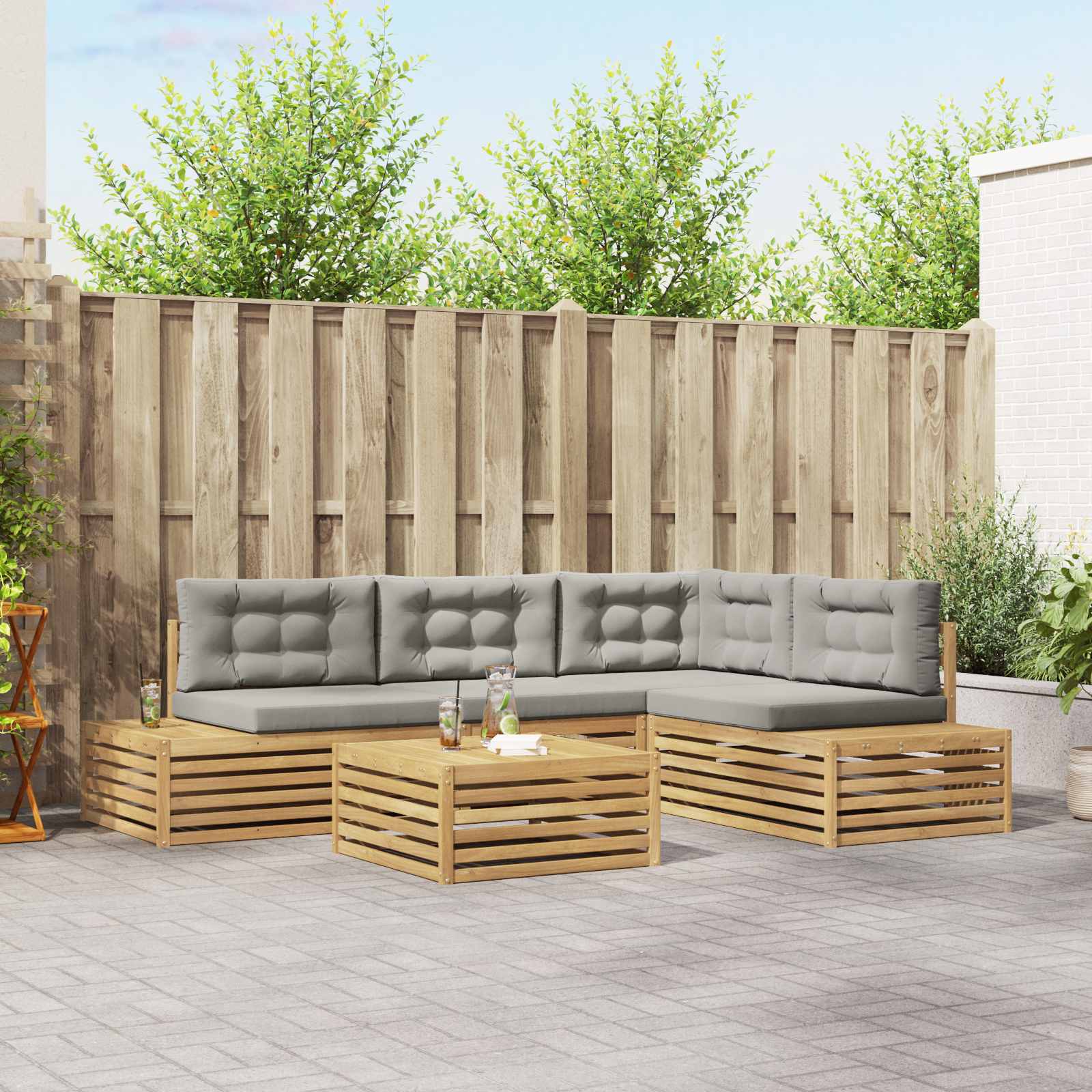 5 Komad Set vanjskih sofa Poliester Bijela