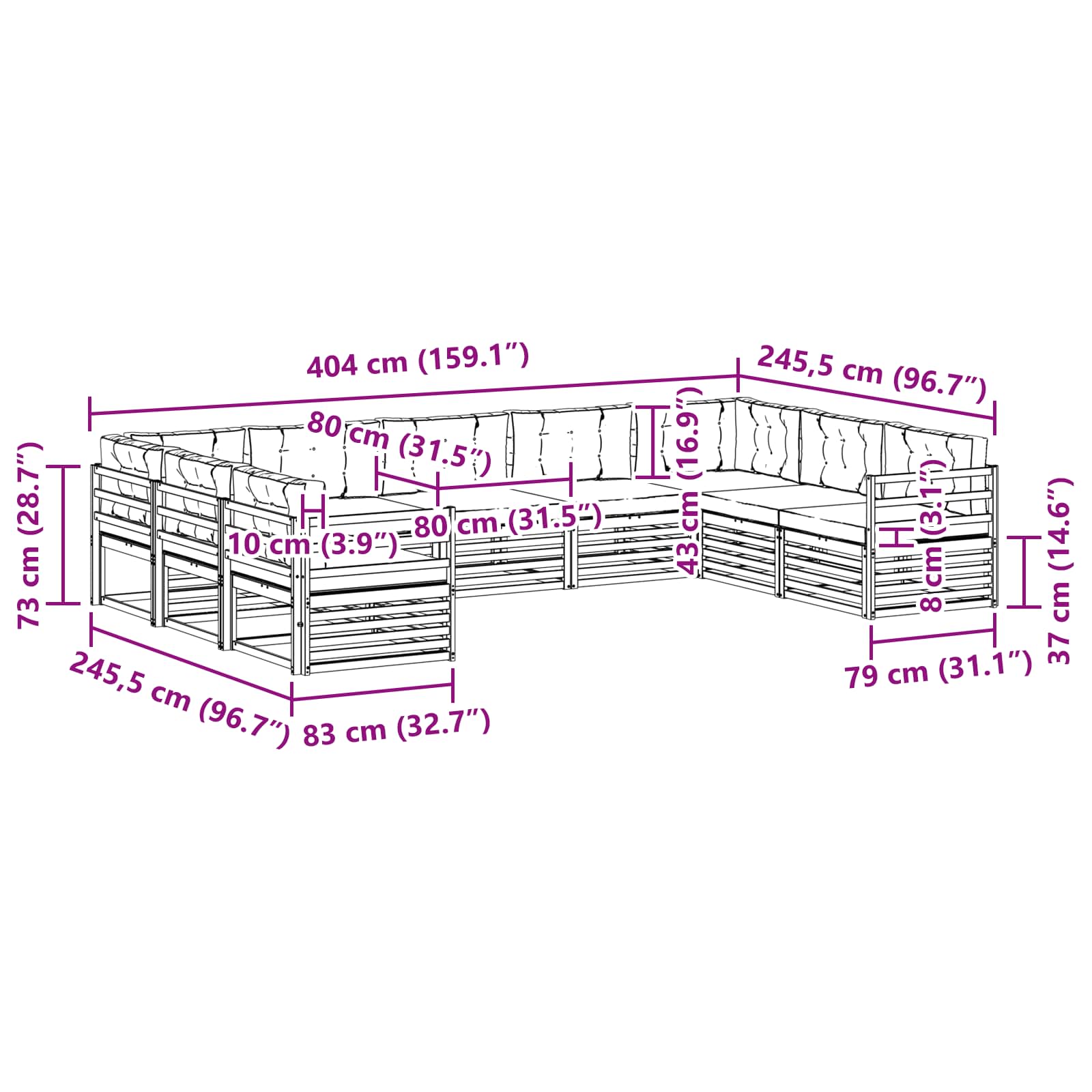 Set vanjskih sofa 9 pcs Bijela i antracit 404 x 245,5 x 73 cm