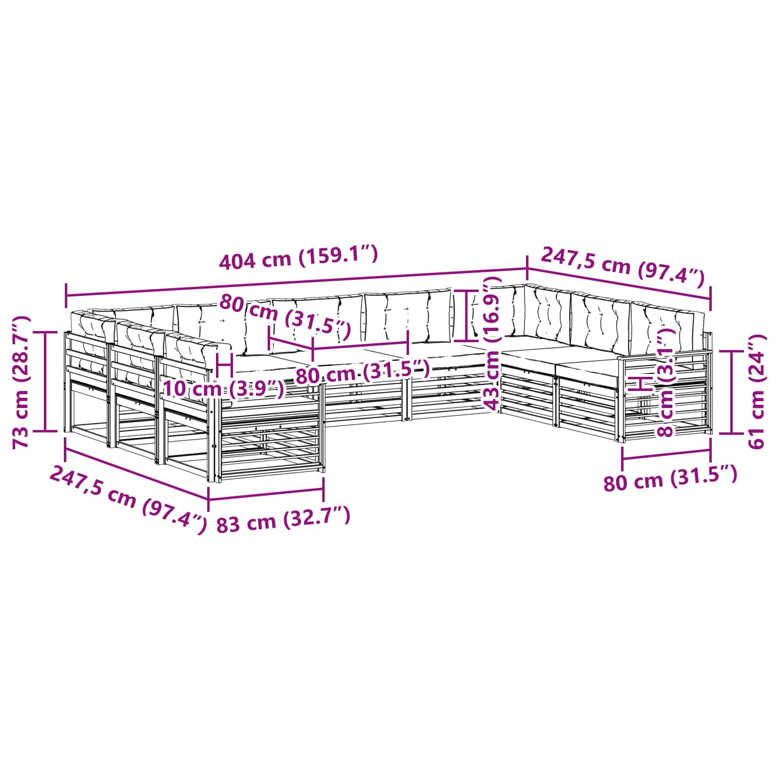 Set vanjskih sofa 9 pcs Bijela i bež Čvrsto drvo akacije
