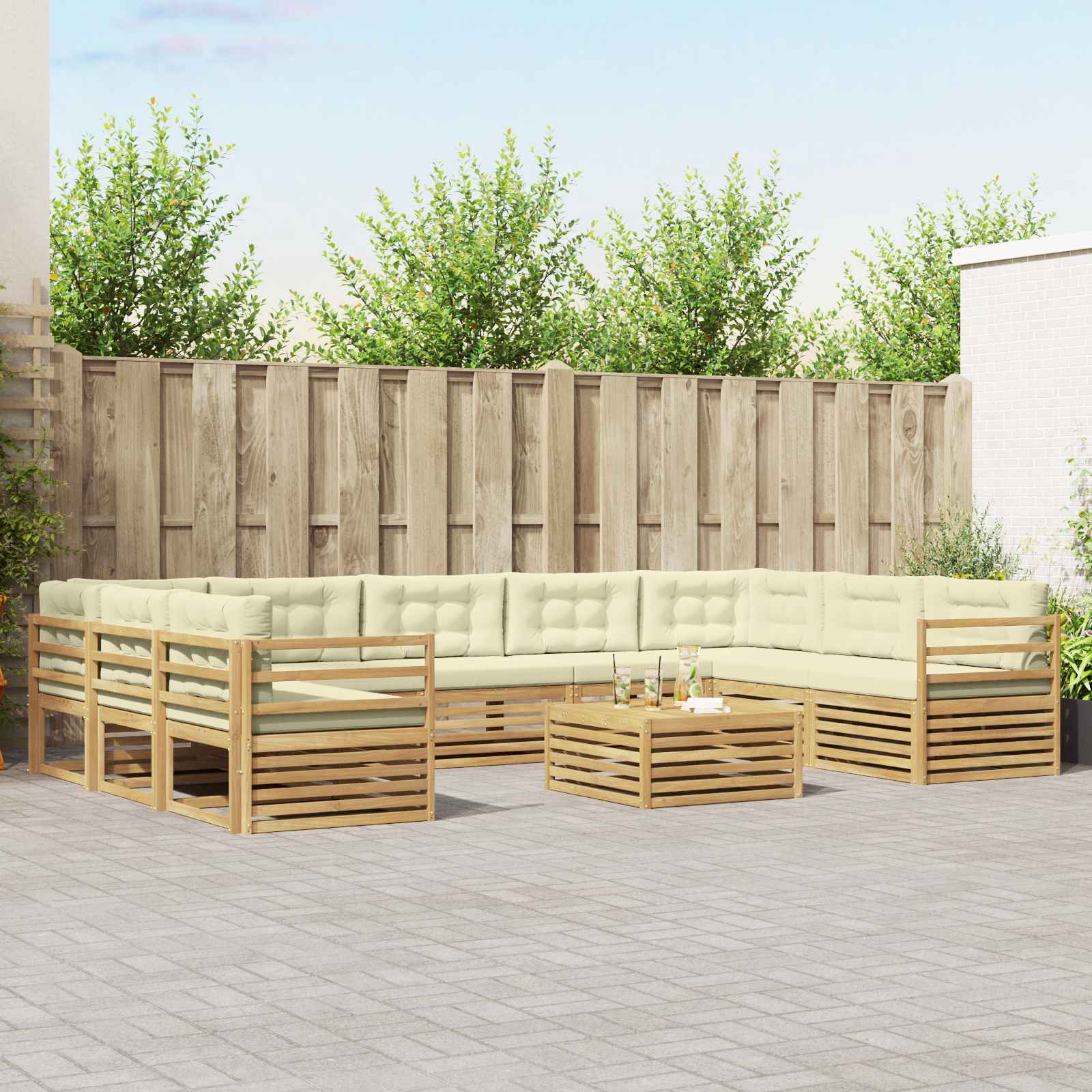 Set vanjskih sofa s jastukom 10 pcs Bijela i krem Poliester