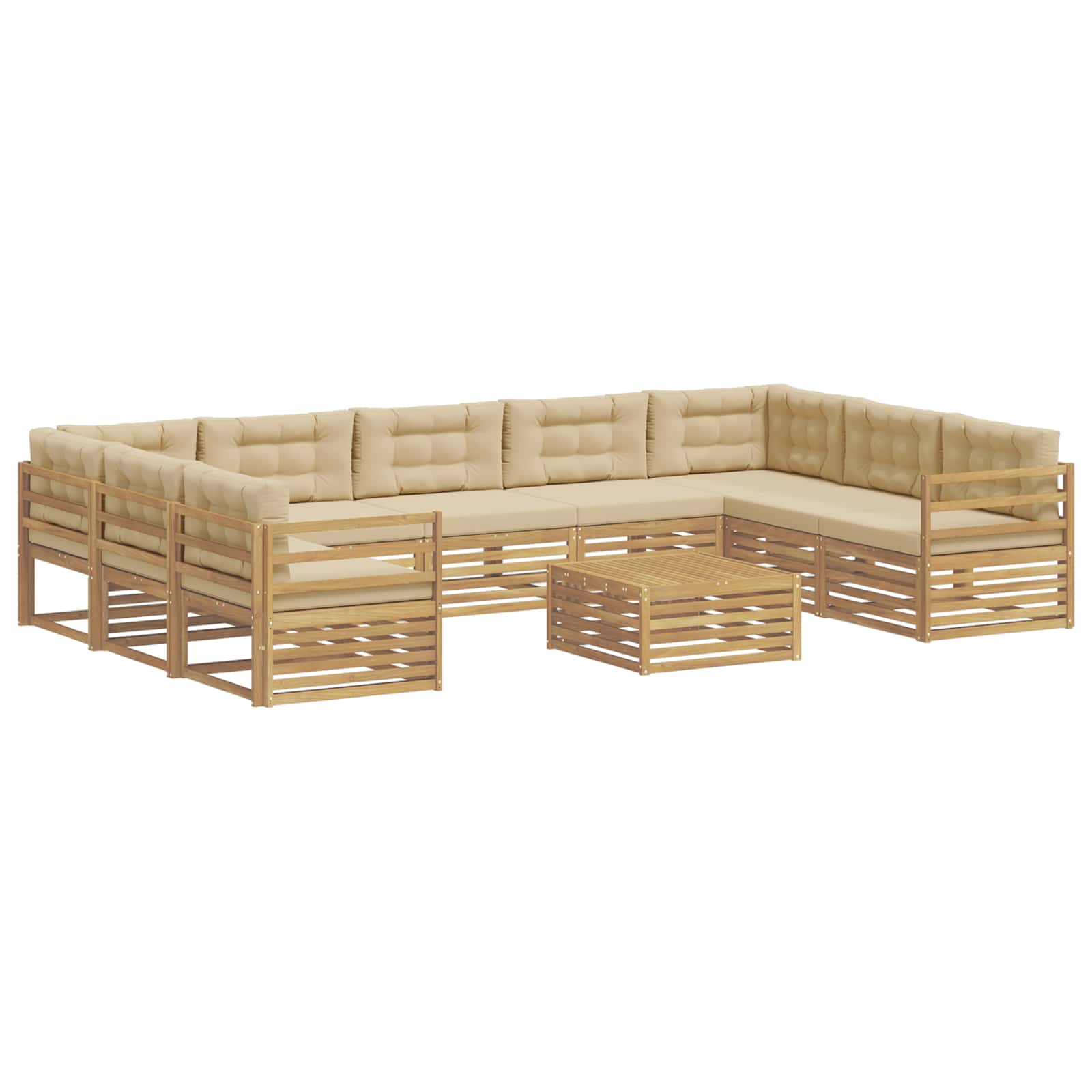 Set vanjskih sofa s jastukom 10 pcs Bijela i bež Poliester