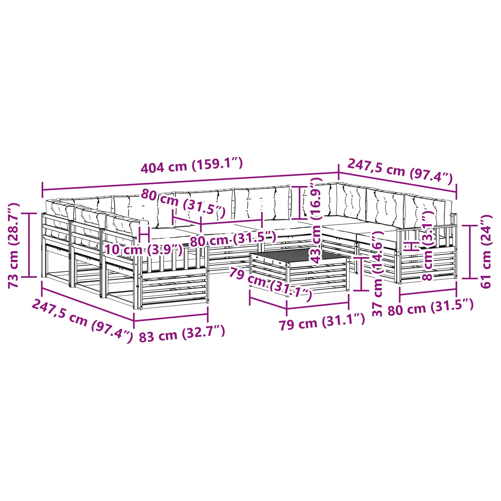 Set vanjskih sofa 10 pcs Bijela i antracit Čvrsto drvo akacije