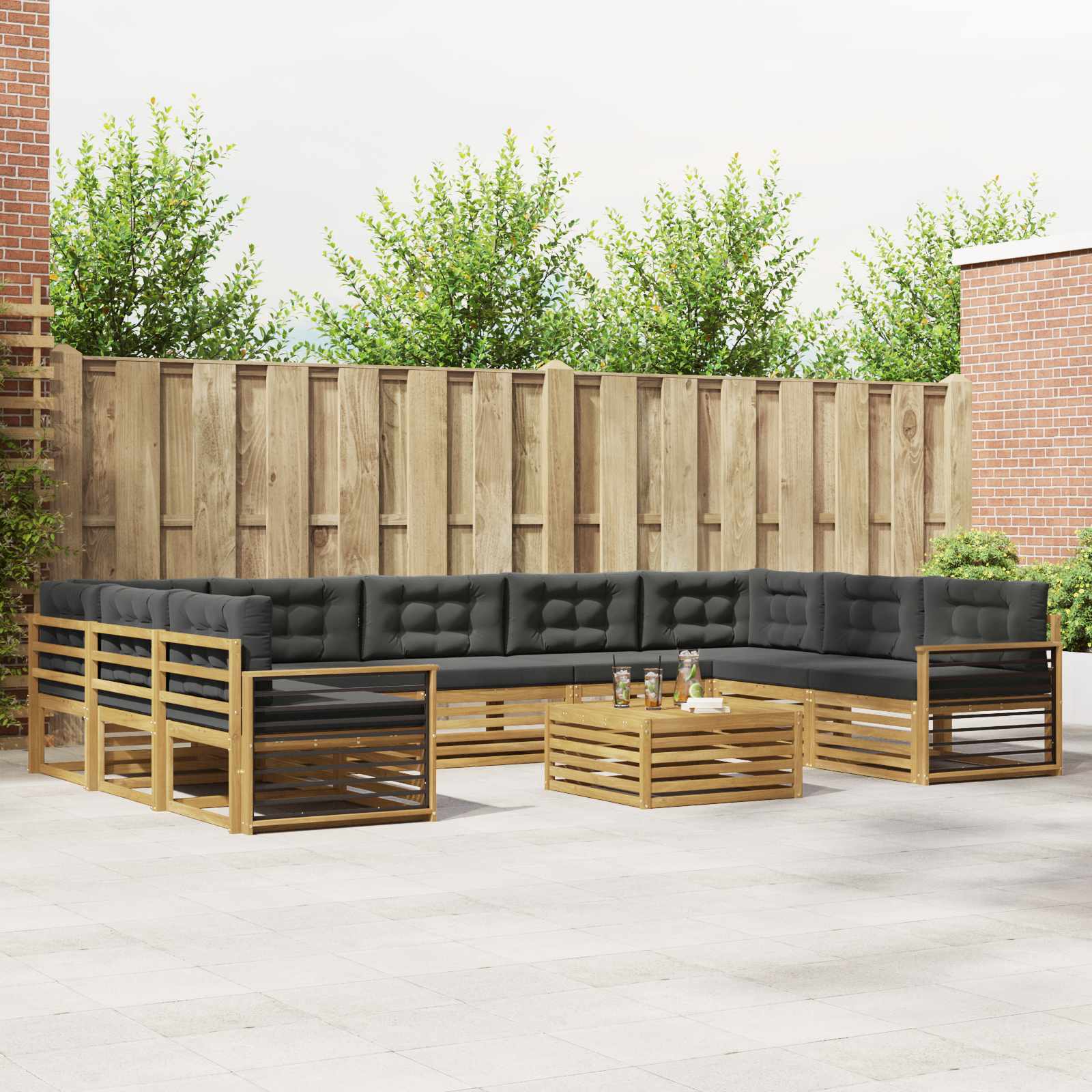 Set vanjskih sofa 10 pcs Bijela i antracit Čvrsto drvo akacije