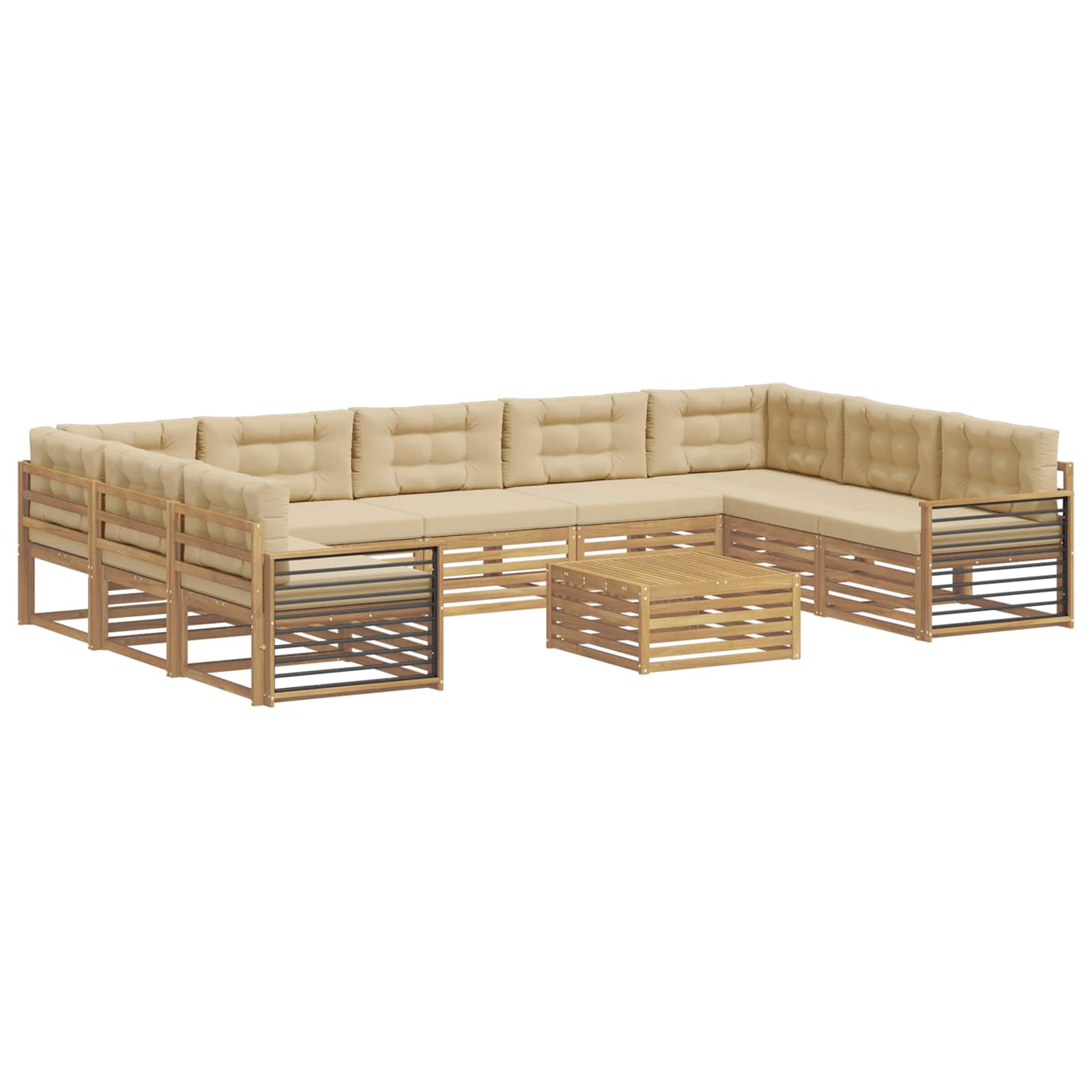 Set vanjskih sofa 10 pcs Bijela i bež Čvrsto drvo akacije