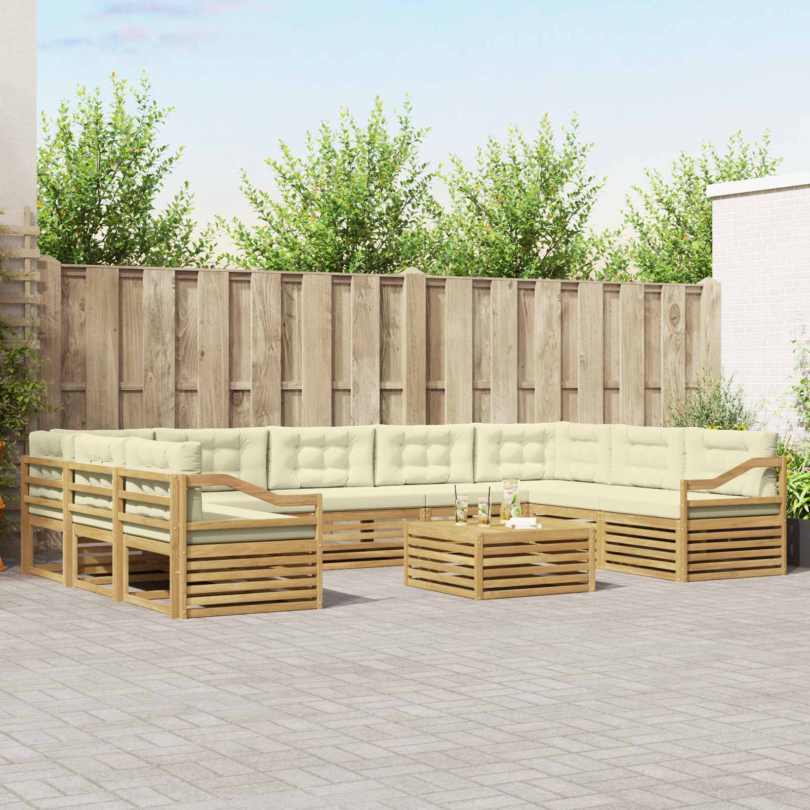 Set vanjskih sofa s jastukom 10 pcs Bijela i krem Poliester