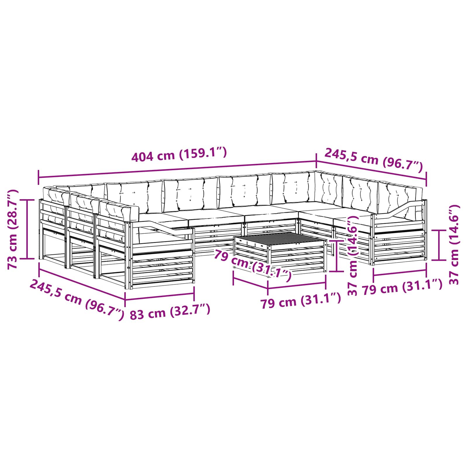 Set vanjskih sofa s jastukom 10 pcs Bijela i krem Poliester