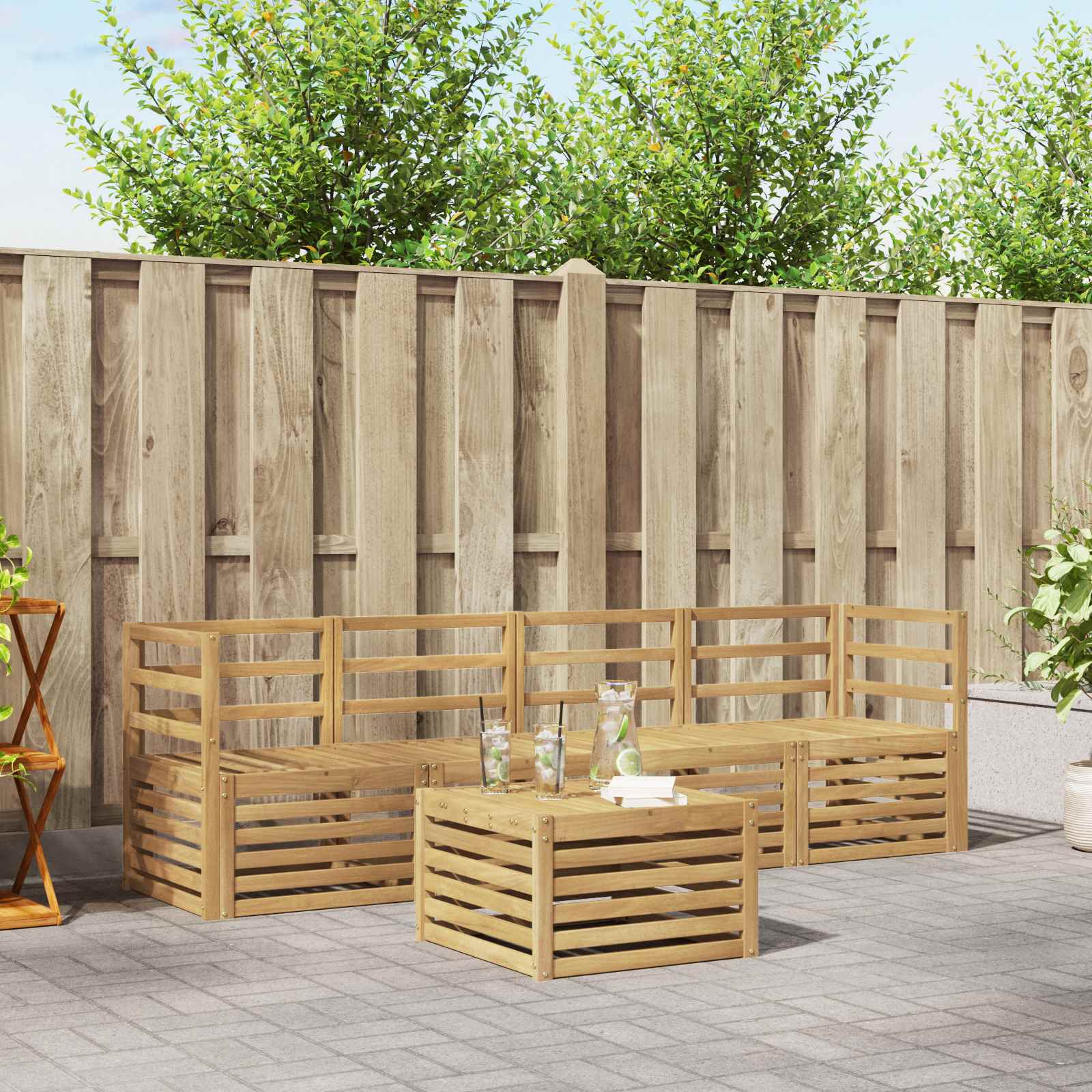 Set vanjskih sofa 5 pcs Bijela Čvrsto drvo akacije