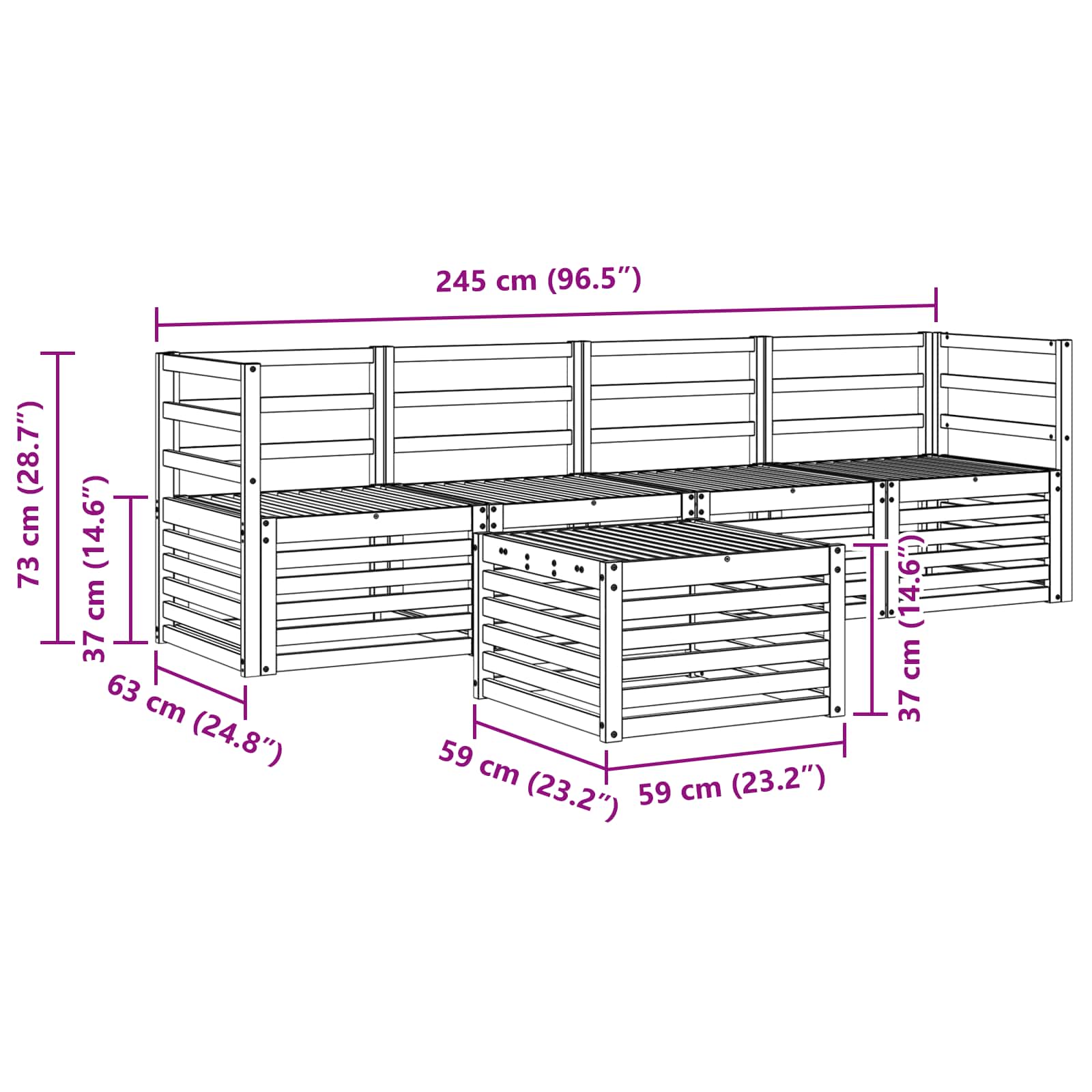 Set vanjskih sofa 5 pcs Bijela Čvrsto drvo akacije