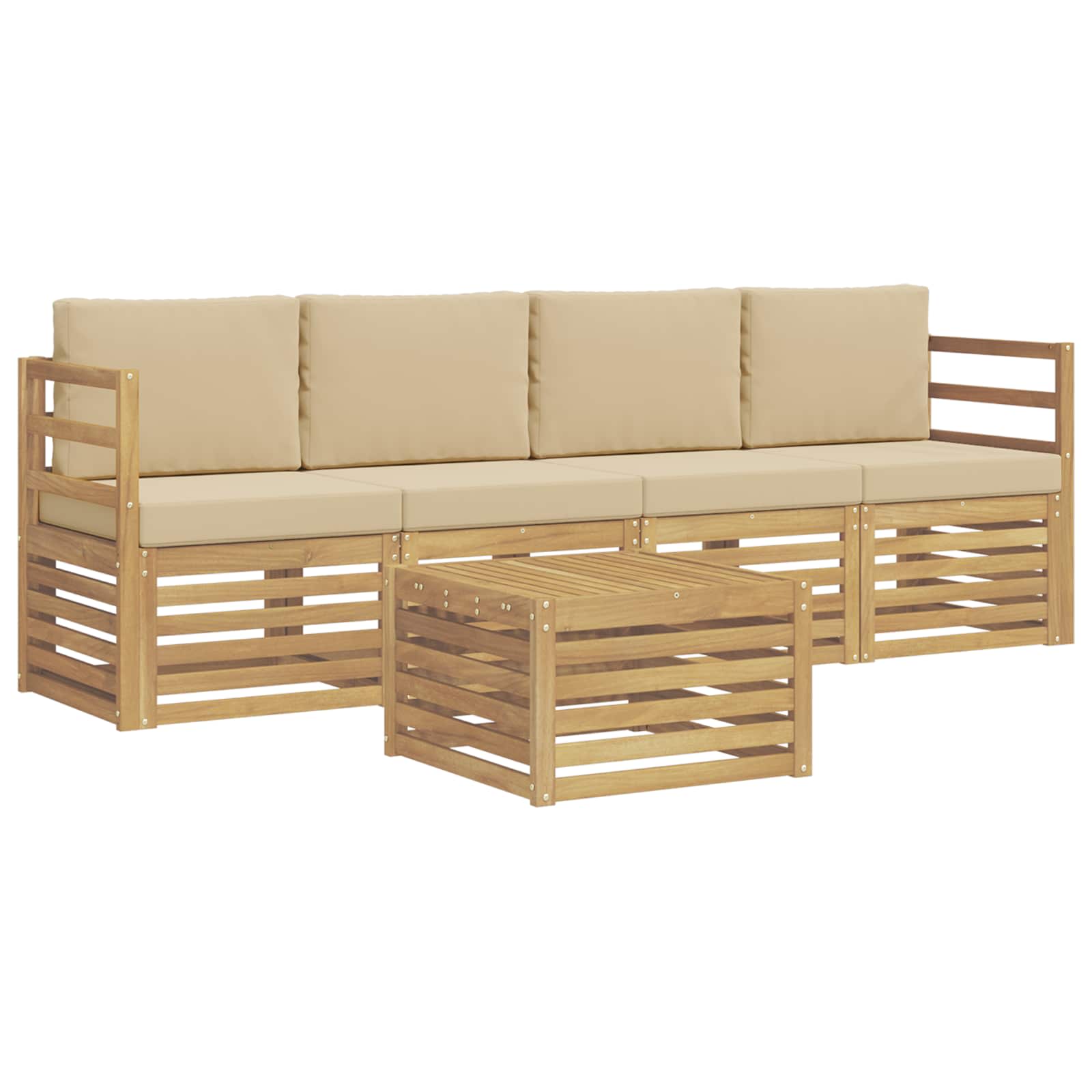 Set vanjskih sofa s jastukom 5 pcs Bijela i bež Poliester