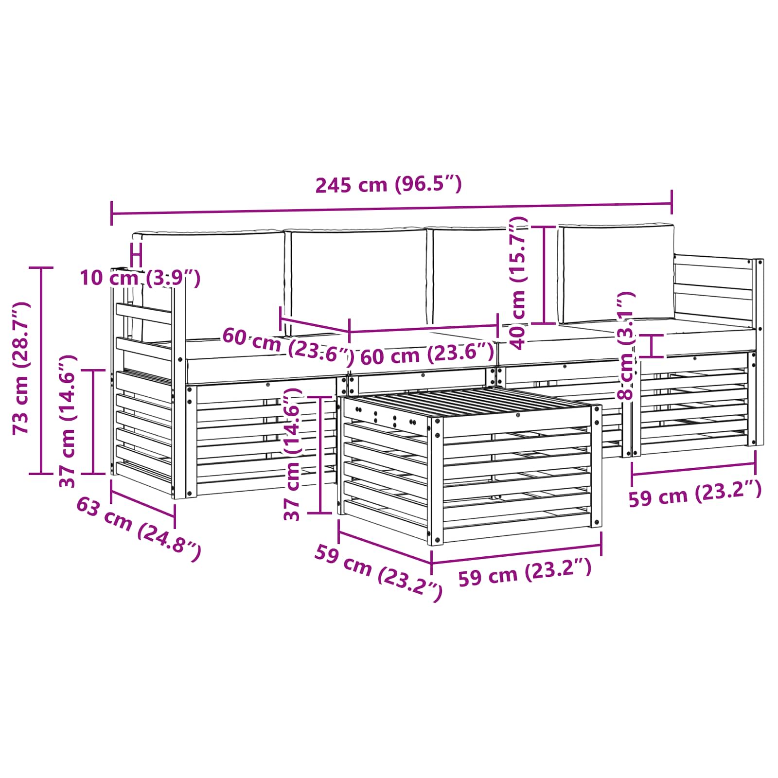 Set vanjskih sofa s jastukom 5 pcs Bijela i bež Poliester