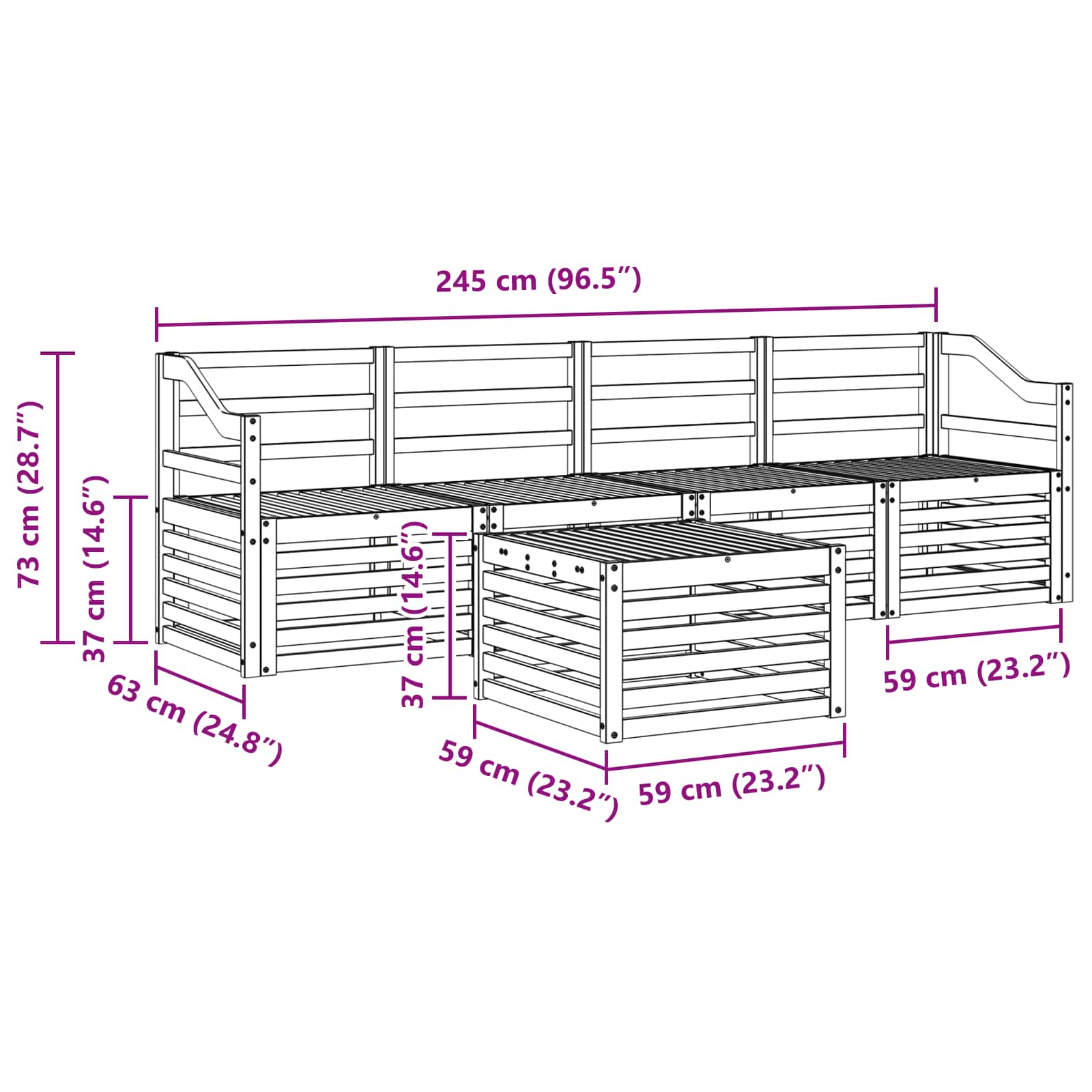 Set vanjskih sofa 5 pcs Bijela Čvrsto drvo akacije
