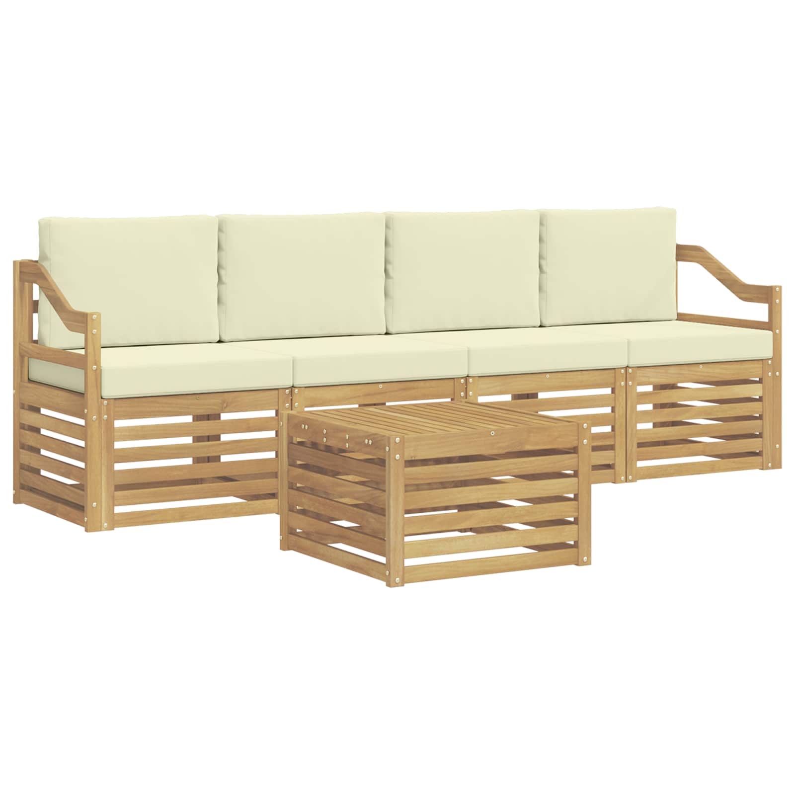 Set vanjskih sofa s jastukom 5 pcs Bijela i krem Poliester