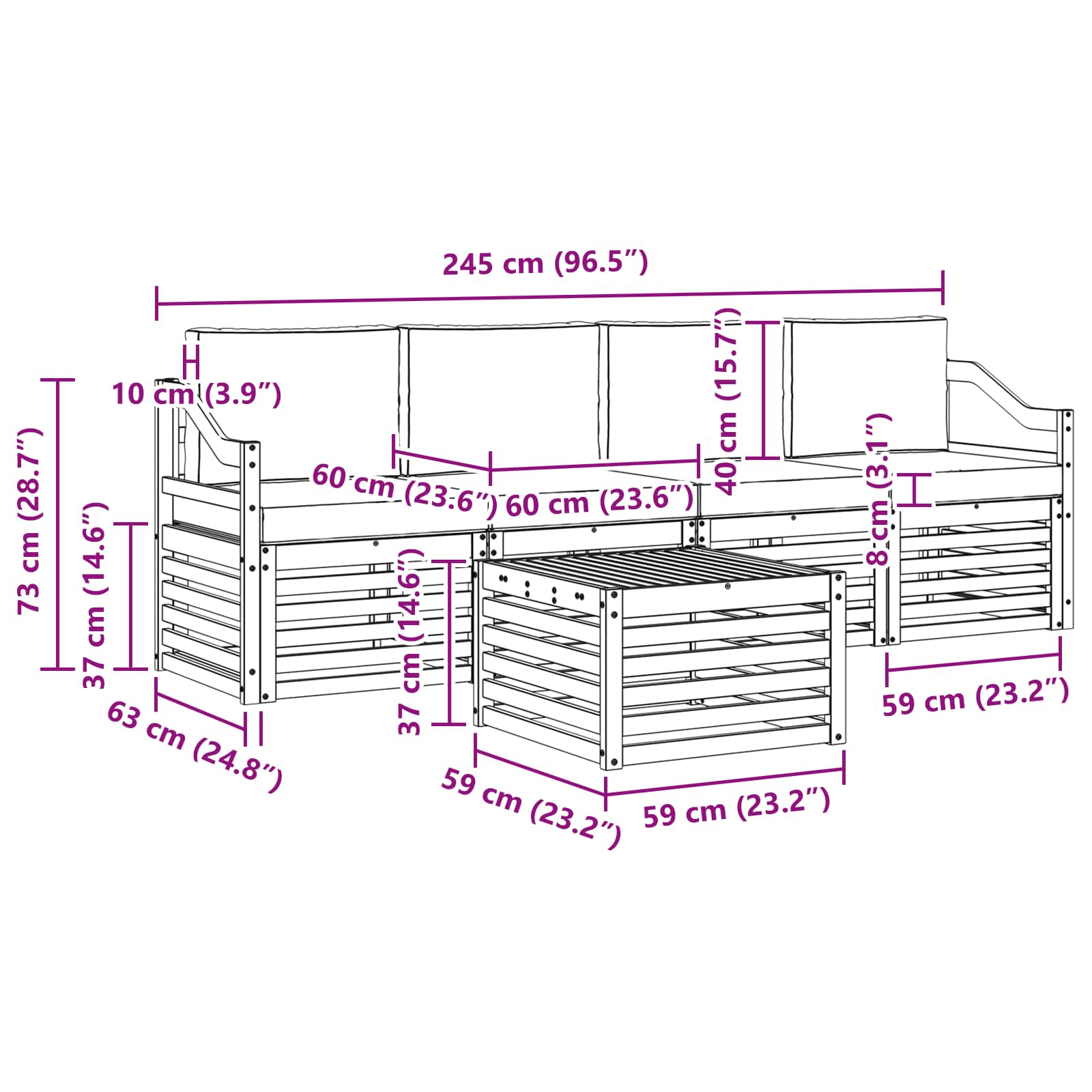 Set vanjskih sofa s jastukom 5 pcs Bijela i antracit Poliester