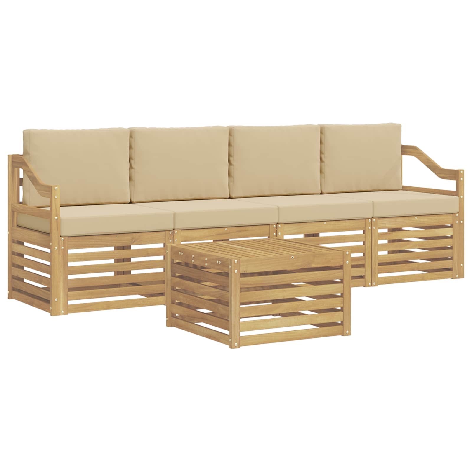 Set vanjskih sofa s jastukom 5 pcs Bijela i bež Poliester
