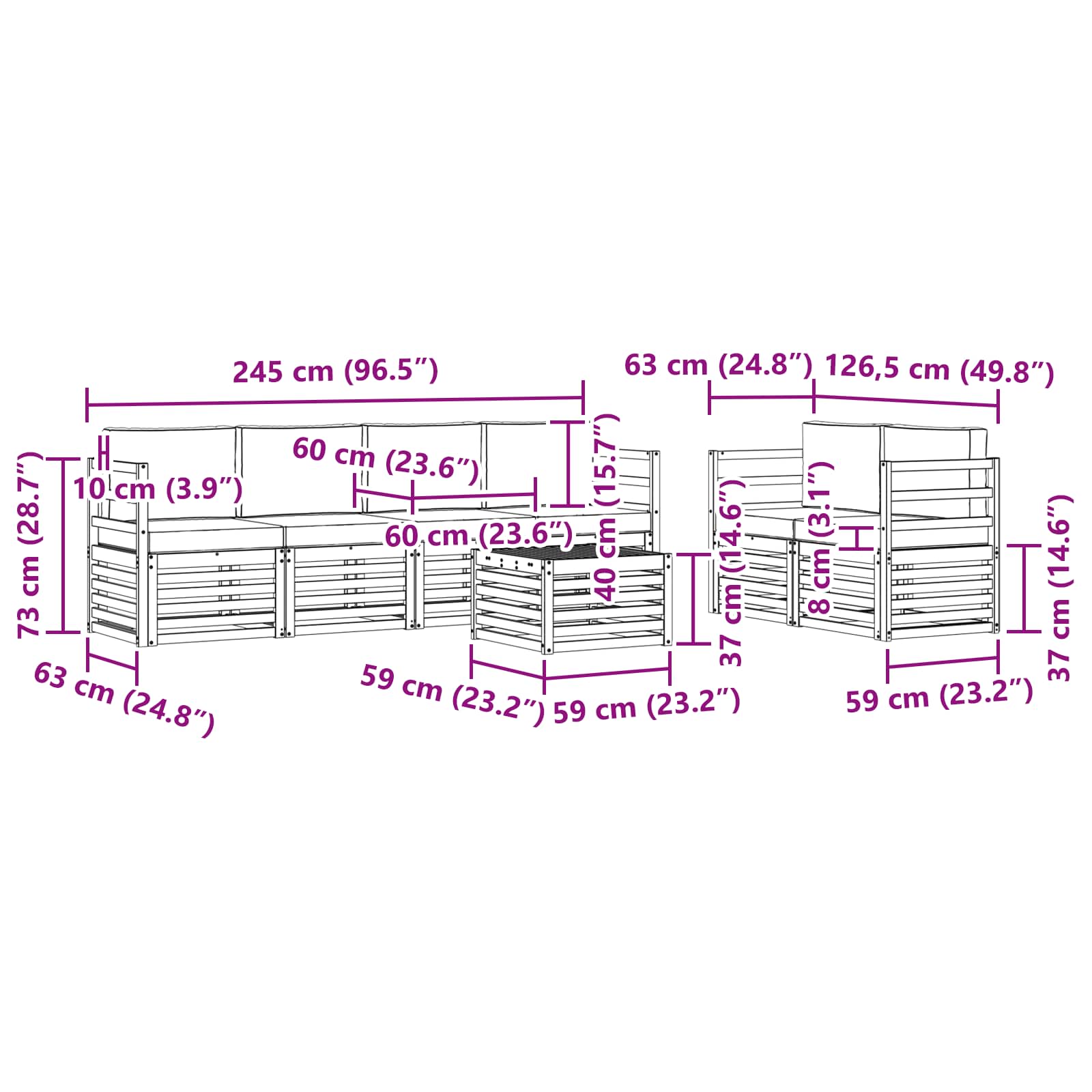 Set vanjskih sofa 7 pcs Bijela i svjetlosiva Poliester