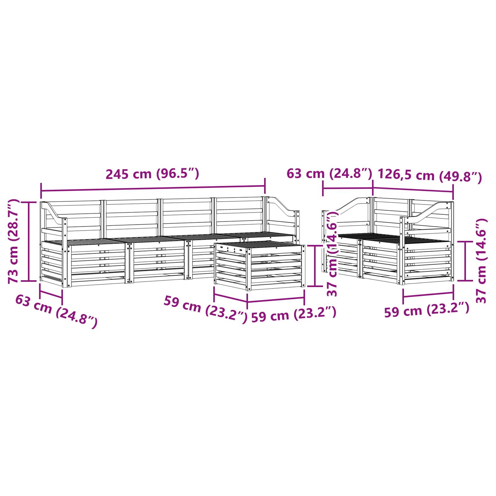 Set vanjskih sofa 7 pcs Bijela Čvrsto drvo akacije