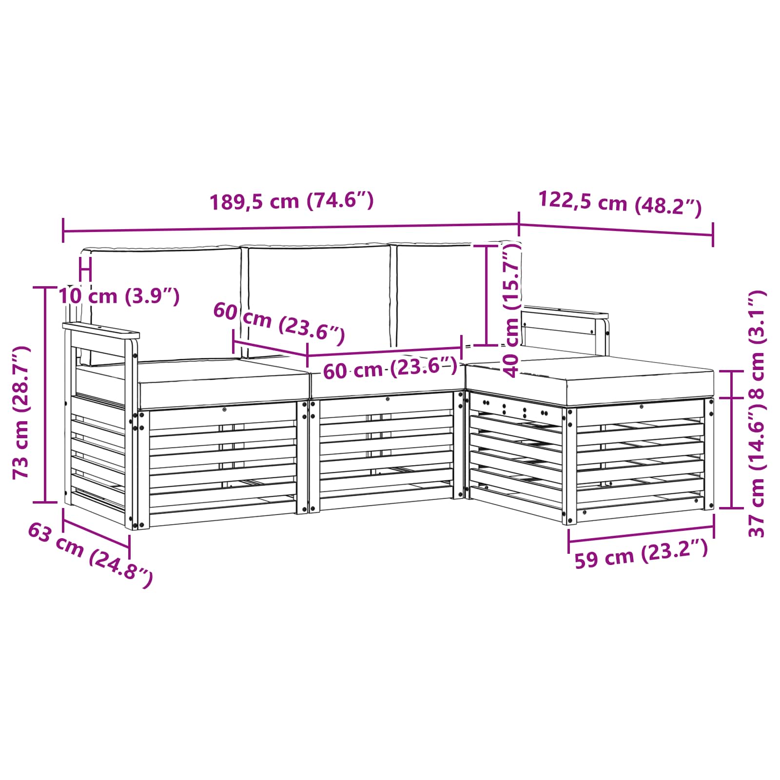 Set vanjskih sofa 4 pcs Bijela i bež 189,5 x 122,5 x 73 cm