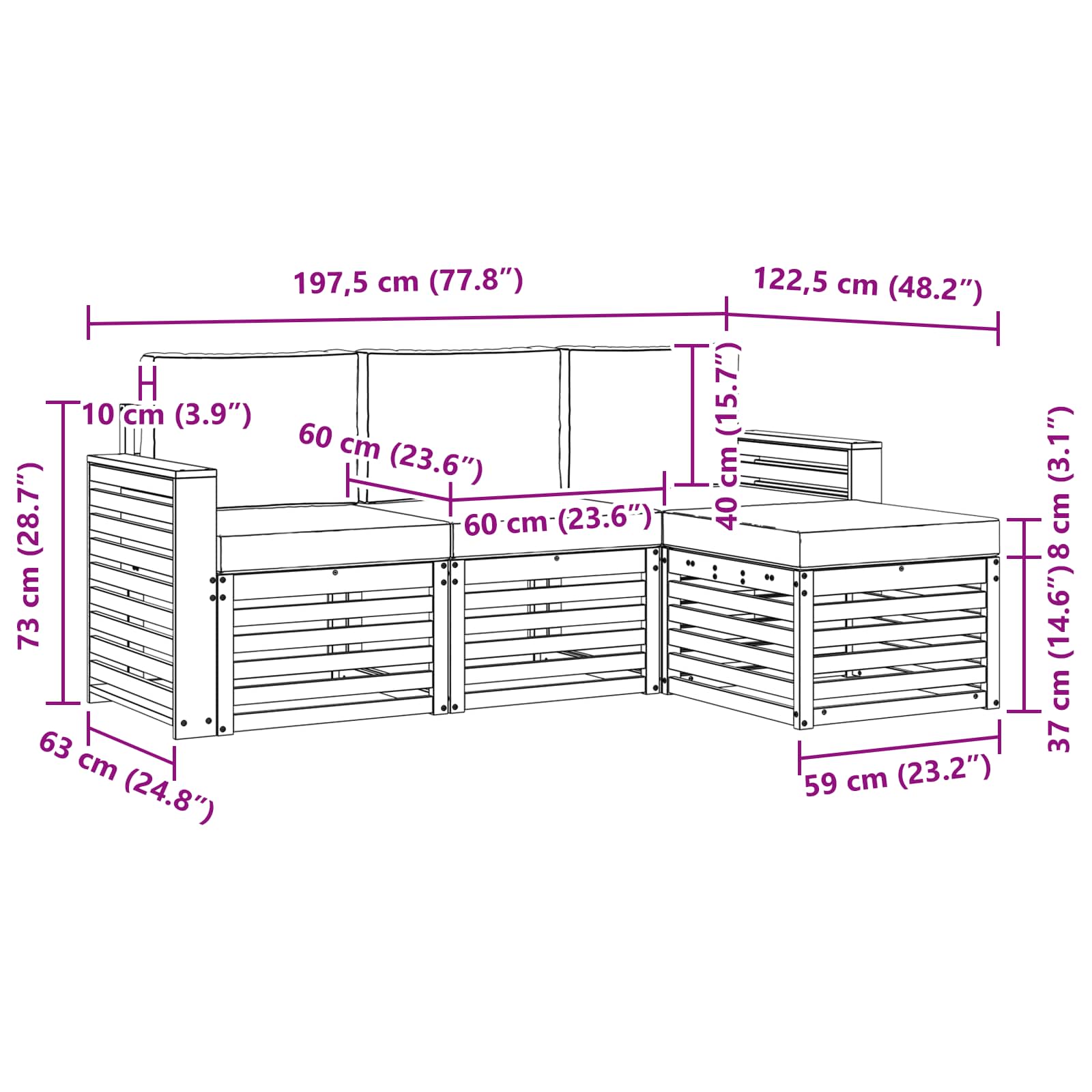 Set vanjskih sofa 4 pcs Bijela i krem 197,5 x 122,5 x 73 cm