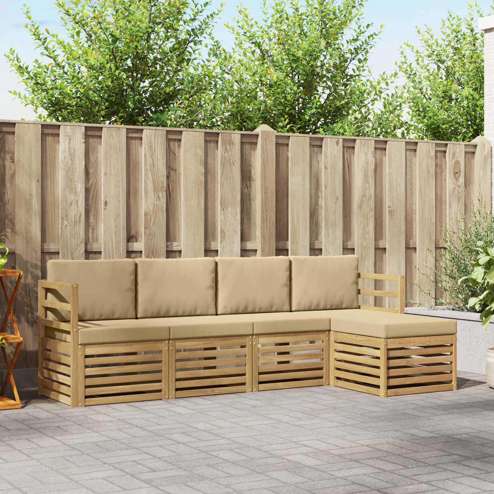 Set vanjskih sofa s jastukom 5 pcs Bijela i bež Poliester