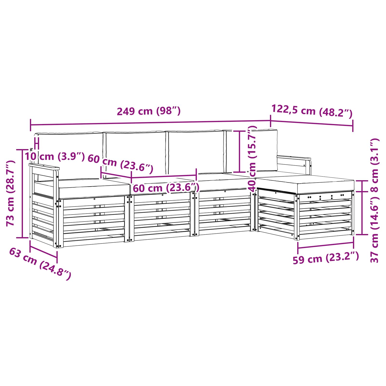 Set vanjskih sofa 5 pcs Bijela i antracit 249 x 122,5 x 73 cm