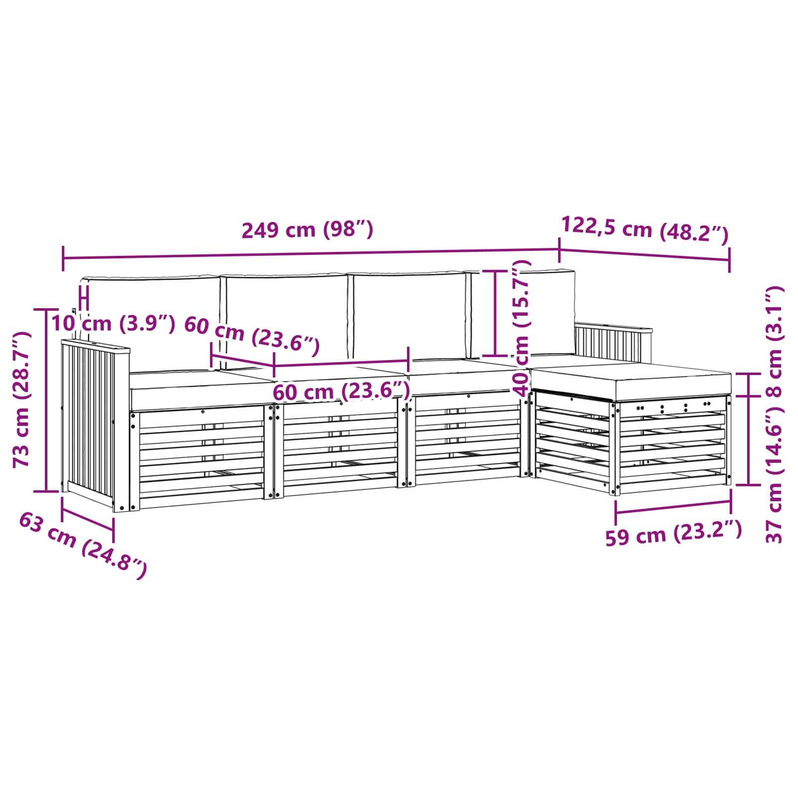 Set vanjskih sofa 5 pcs Bijela i antracit 249 x 122,5 x 73 cm