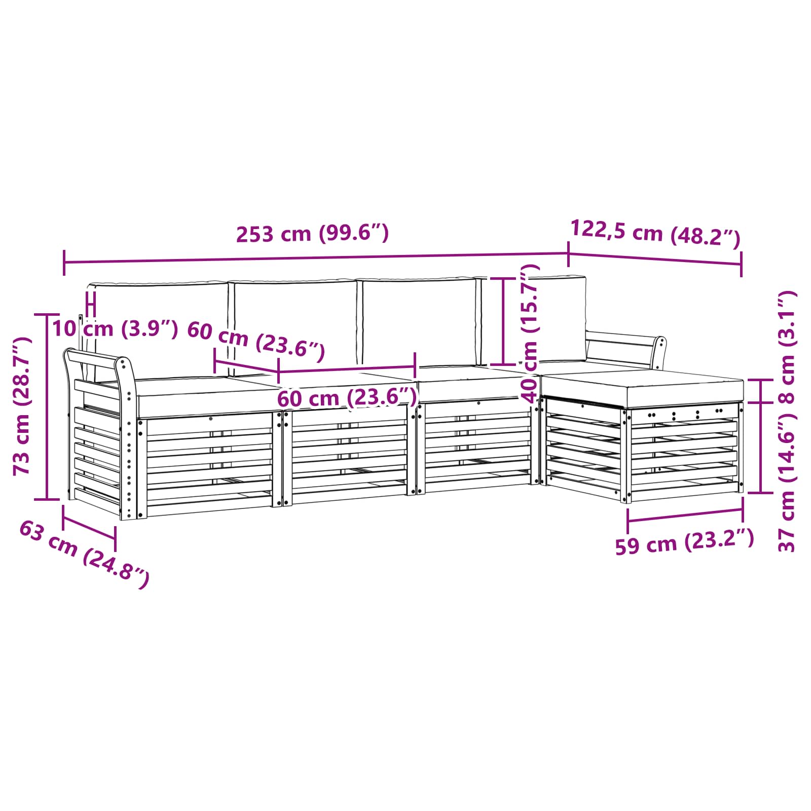 Set vanjskih sofa 5 pcs Bijela i antracit 253 x 122,5 x 73 cm