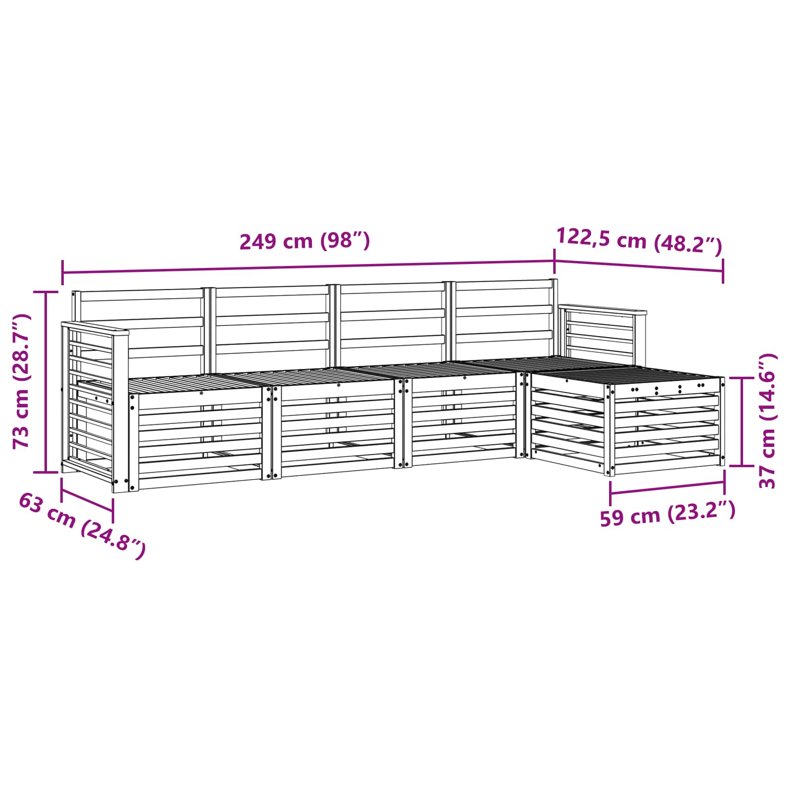 Set vanjskih sofa 5 pcs Bijela Čvrsto drvo akacije