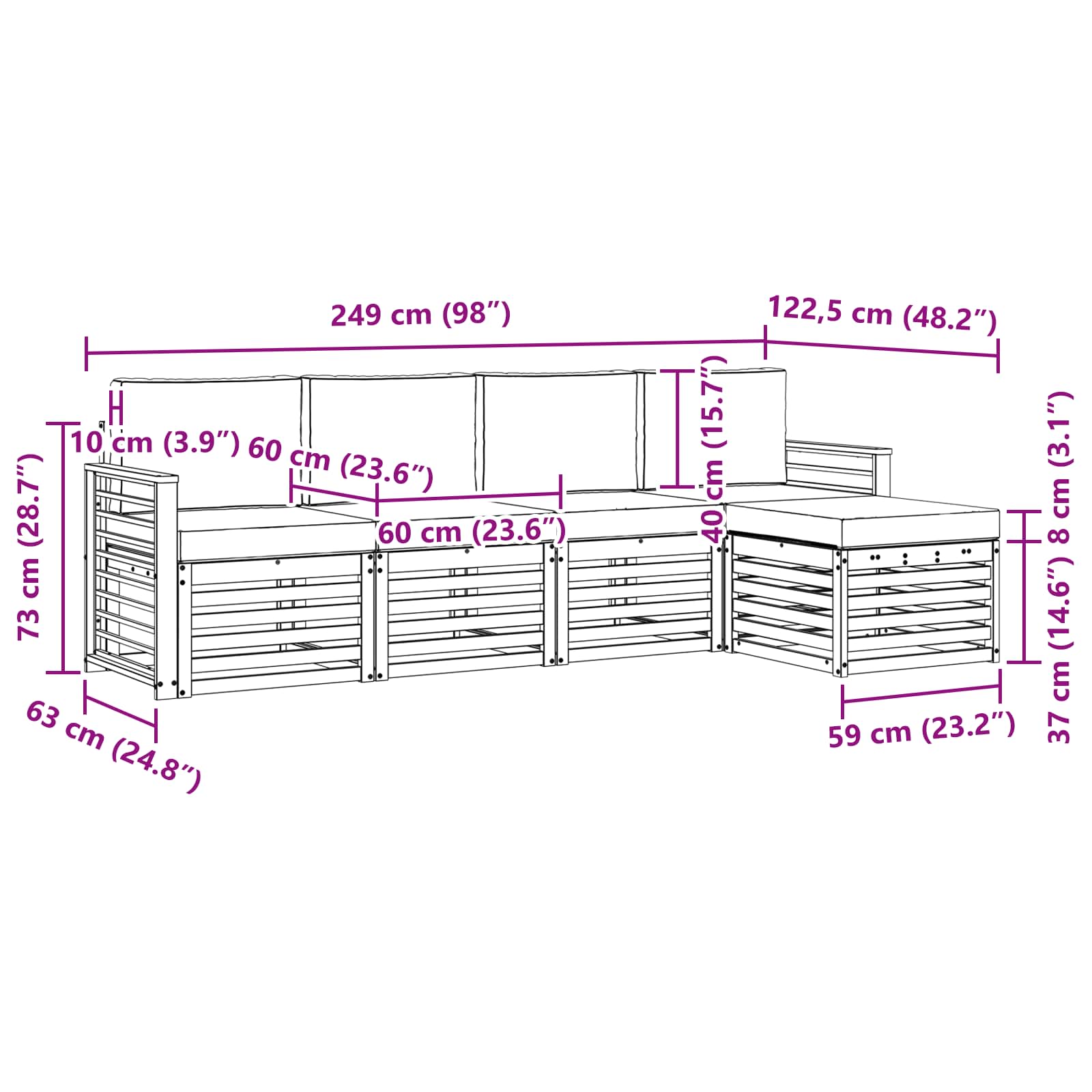 Set vanjskih sofa 5 pcs Bijela i svjetlosiva