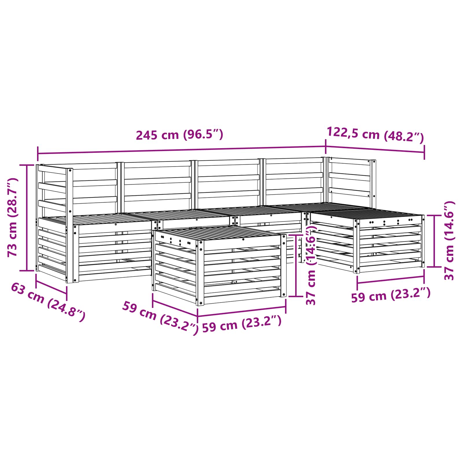Set vanjskih sofa 6 pcs Bijela Čvrsto drvo akacije