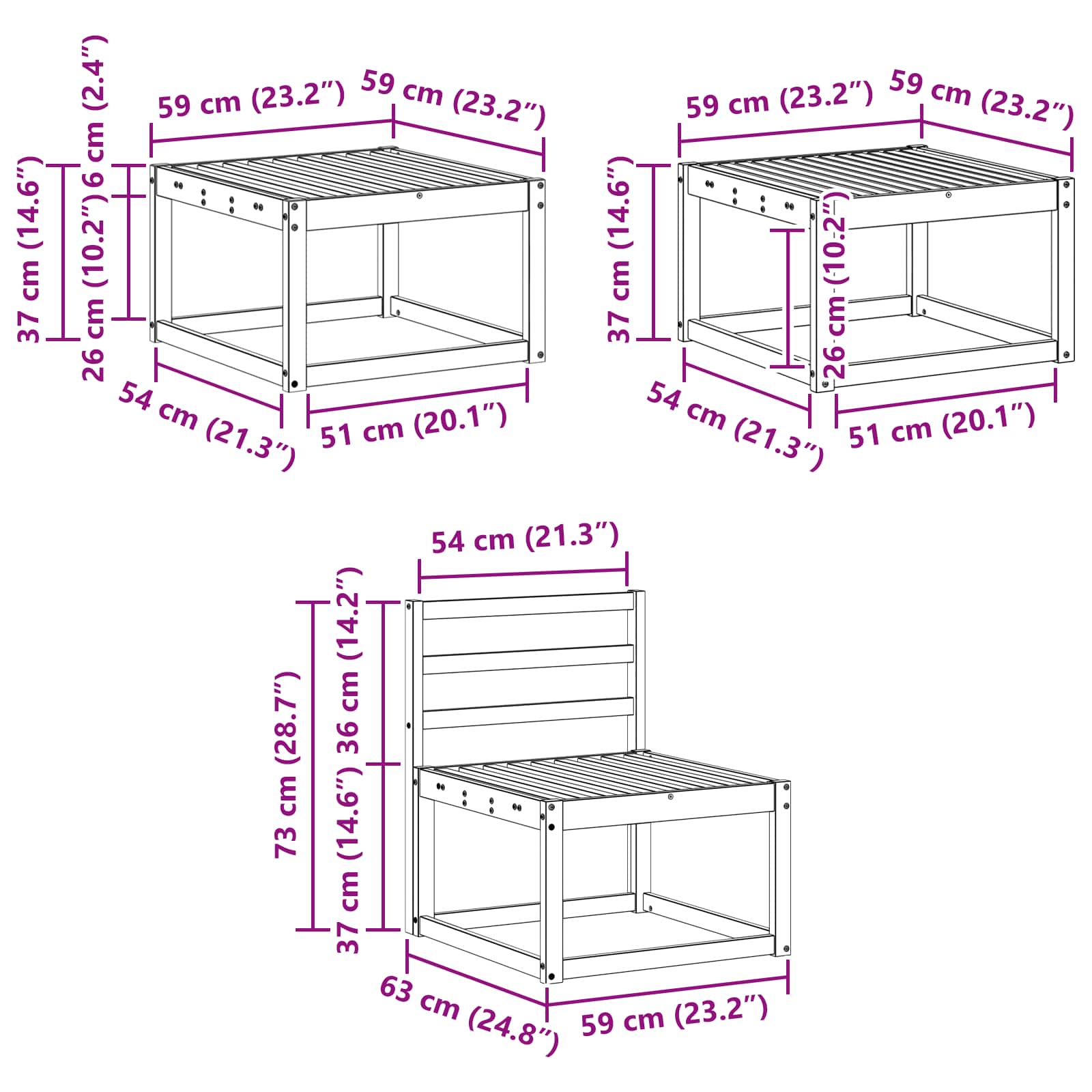 Set vanjskih sofa 6 pcs Bijela 59 x 59 x 37 cm