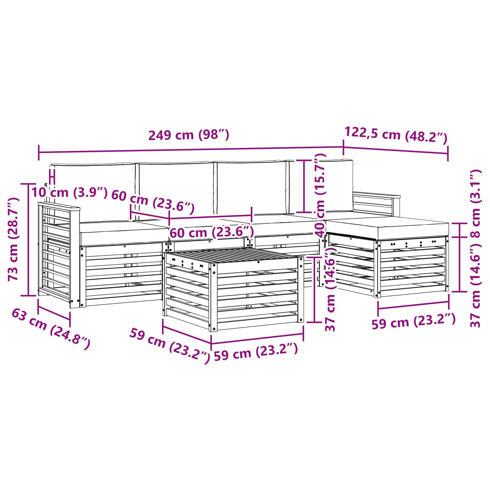 Set vanjskih sofa 6 pcs Bijela i svjetlosiva 59 x 59 x 37 cm
