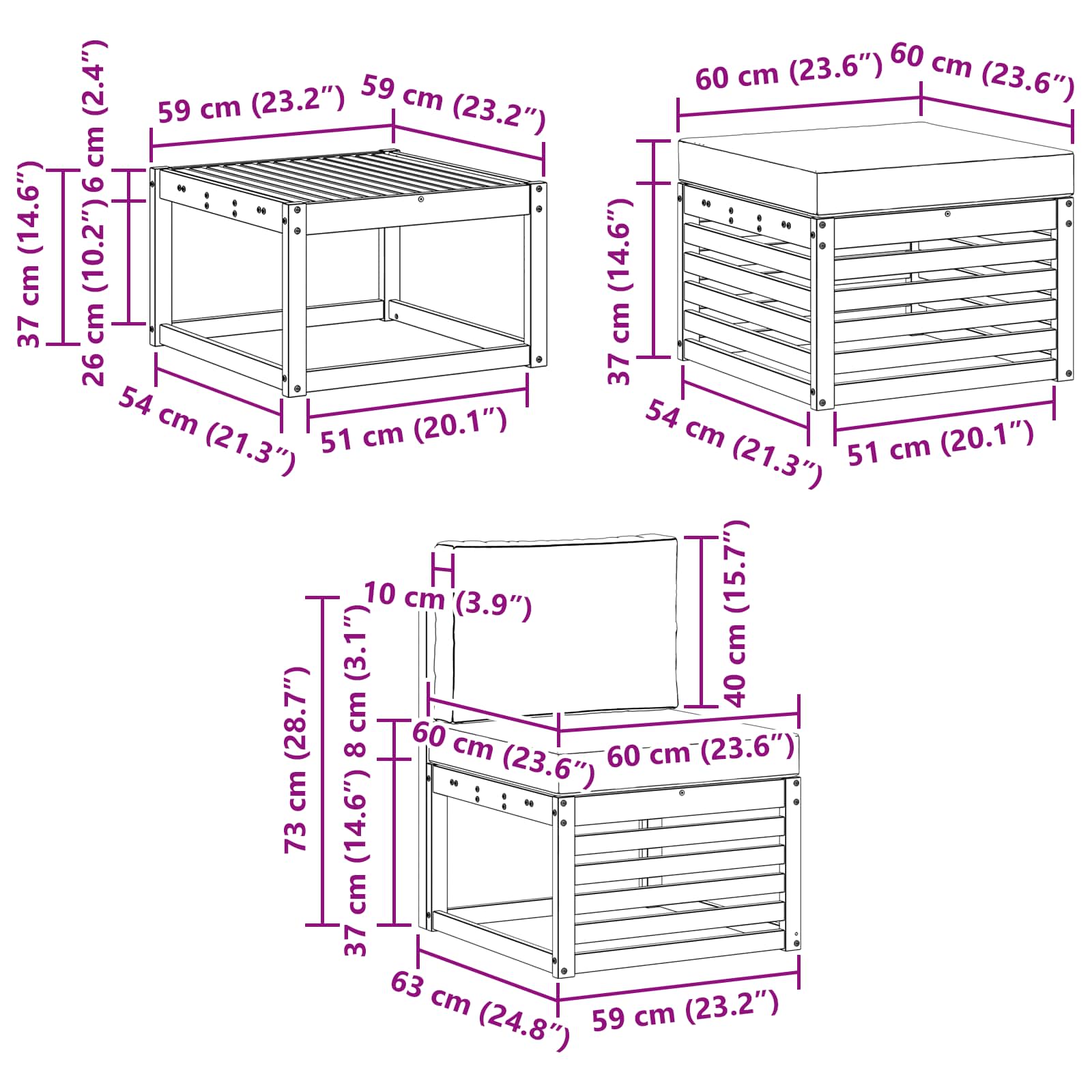 Set vanjskih sofa 6 pcs Bijela i svjetlosiva 59 x 59 x 37 cm