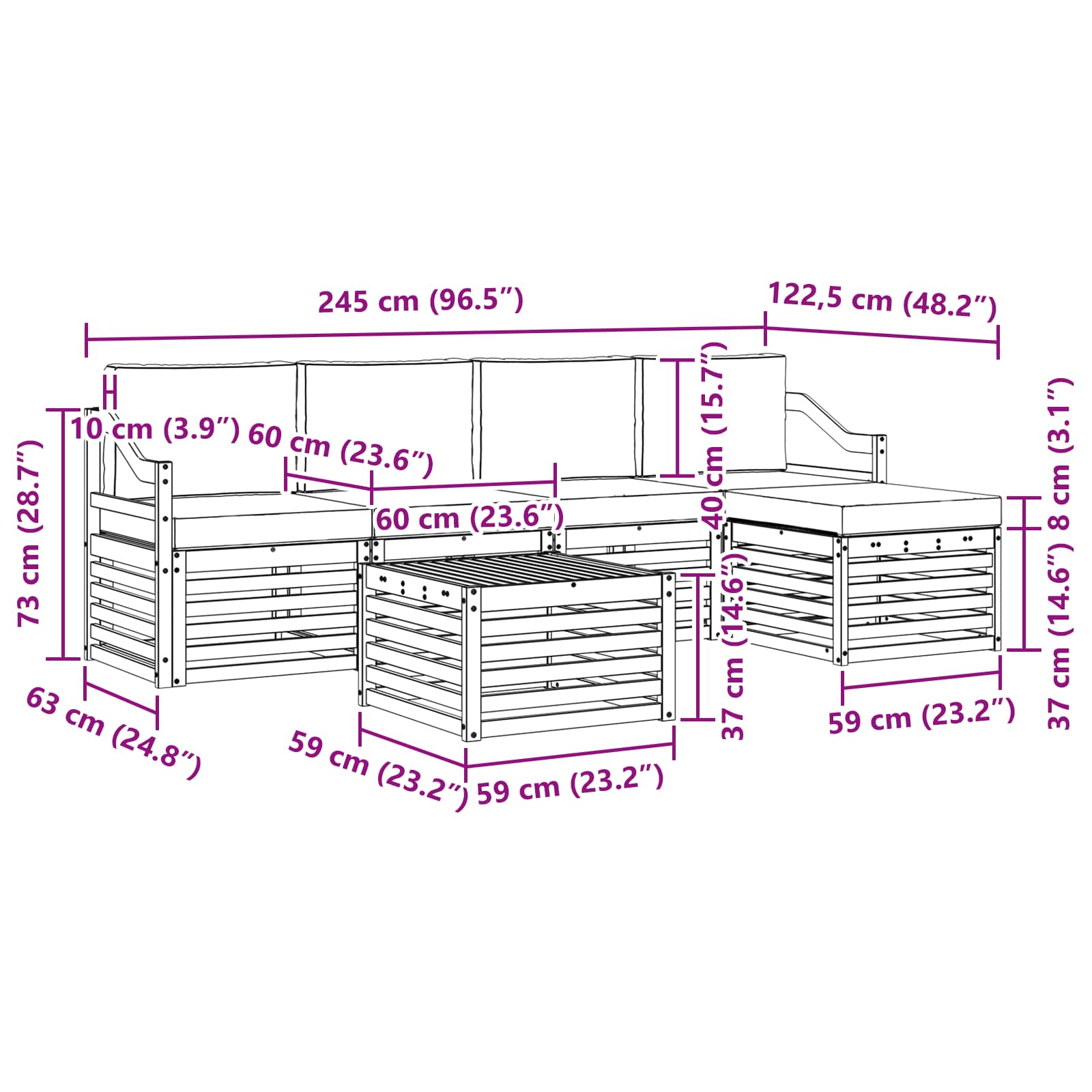 Set vanjskih sofa 6 pcs Bijela i svjetlosiva 59 x 59 x 37 cm