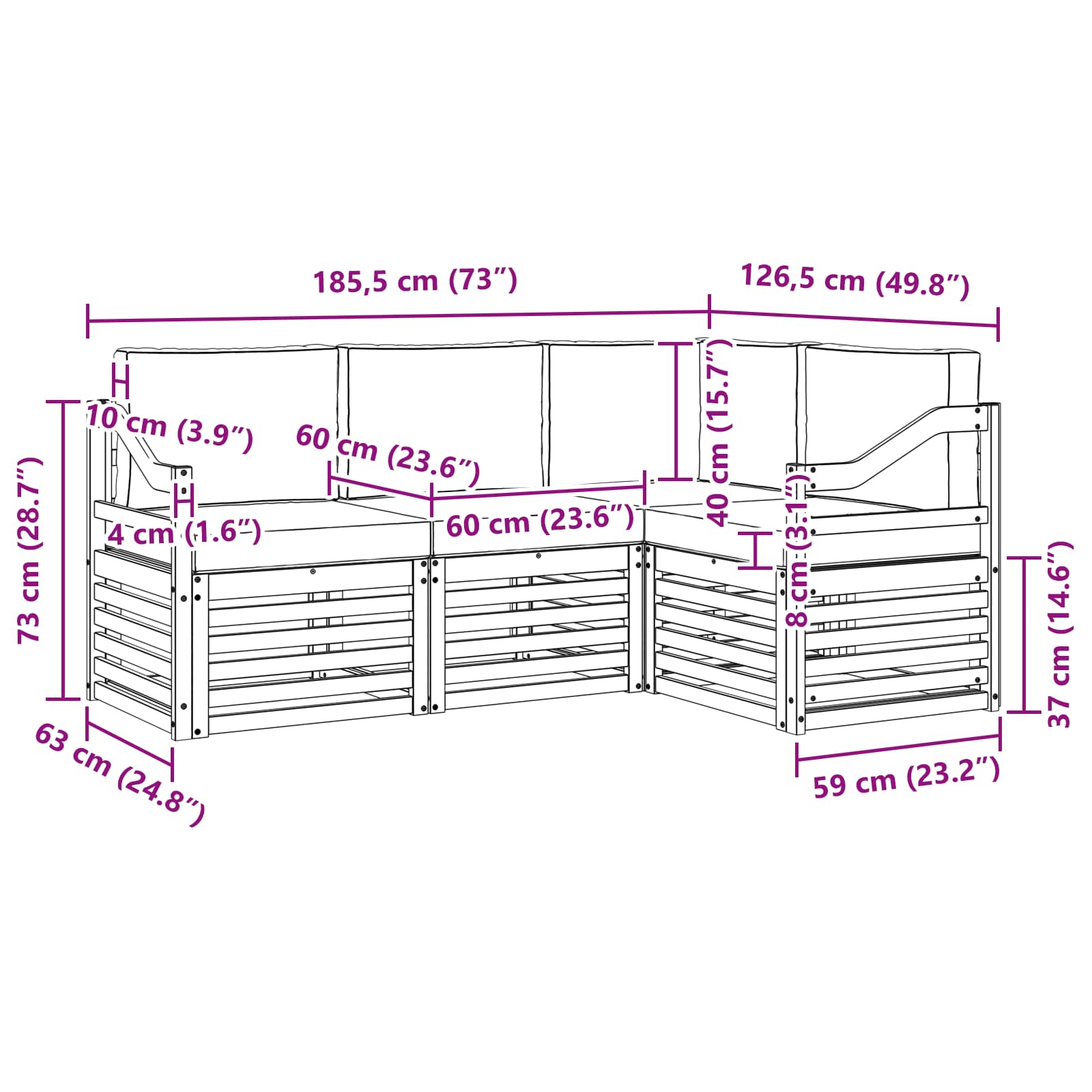 Setovi sofa 4 pcs Bijela i bež 185,5 x 126,5 x 73 cm Poliester