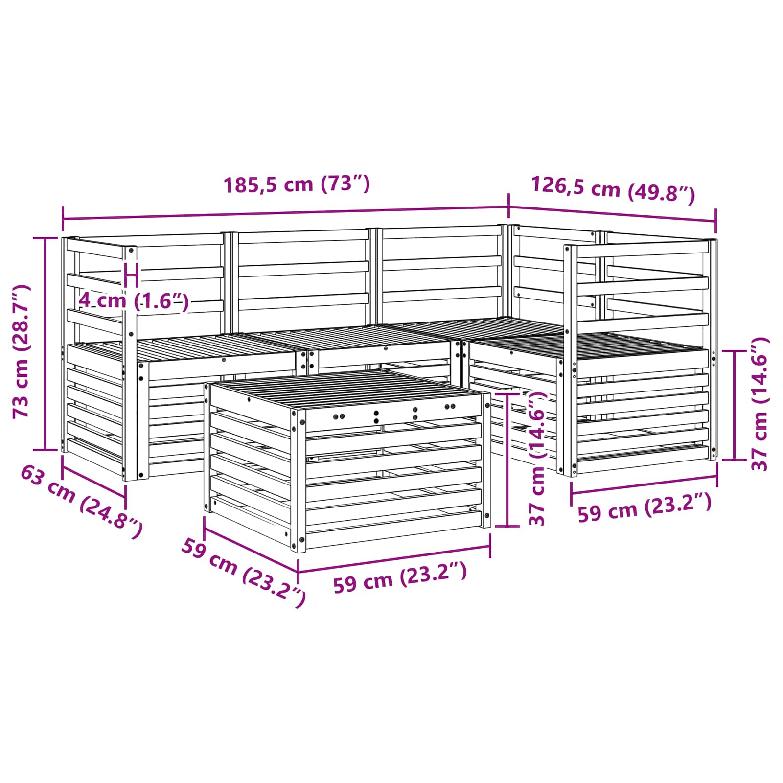 Set vanjskih sofa 5 pcs Bijela 59 x 59 x 37 cm