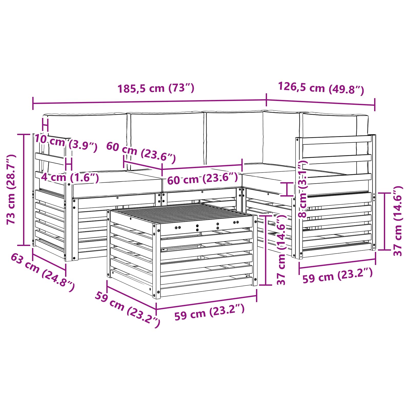 Set vanjskih sofa 5 pcs Bijela i bež 59 x 59 x 37 cm Poliester