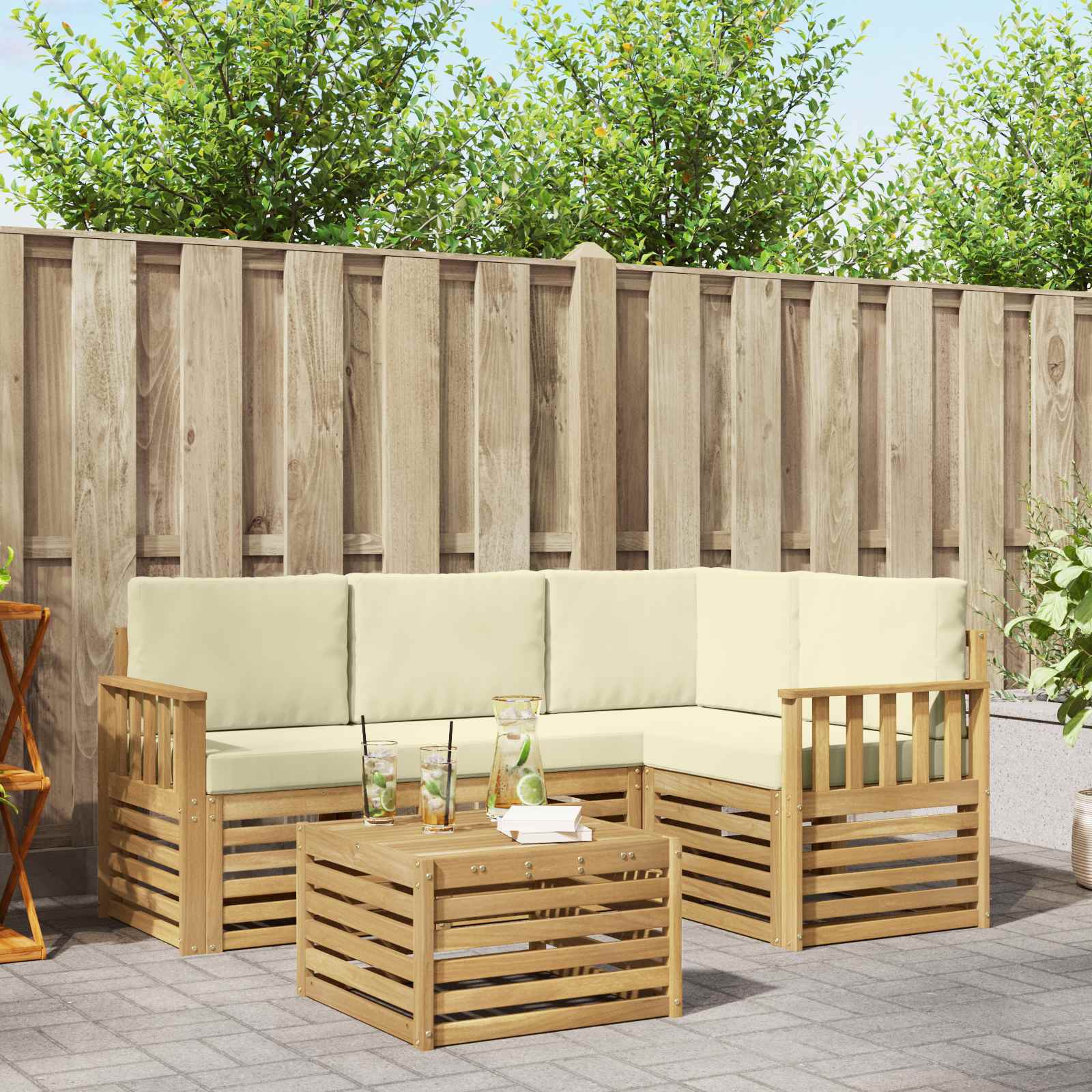 Set vanjskih sofa 5 pcs Bijela i krem 59 x 59 x 37 cm Poliester