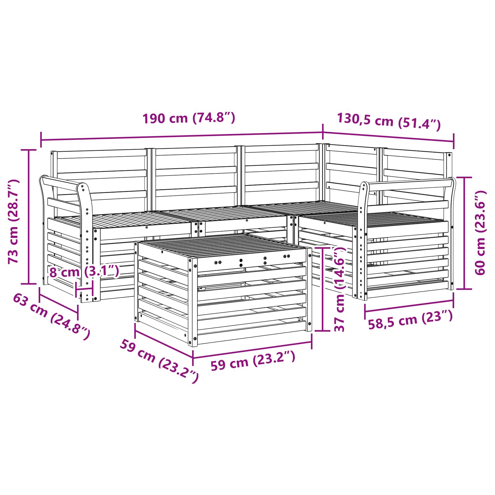 Set vanjskih sofa 5 pcs Bijela 59 x 59 x 37 cm