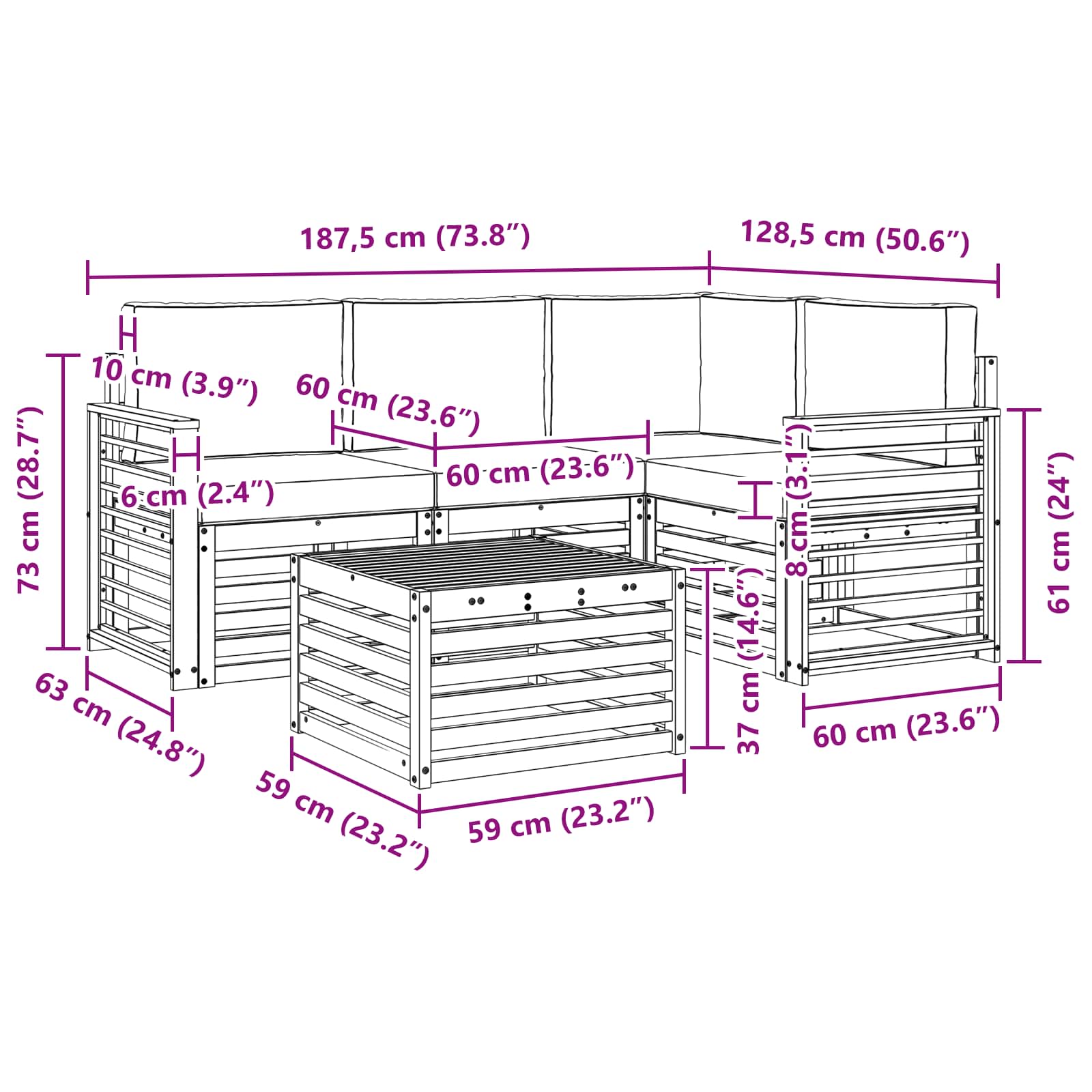 Set vanjskih sofa 5 pcs Bijela i antracit 59 x 59 x 37 cm