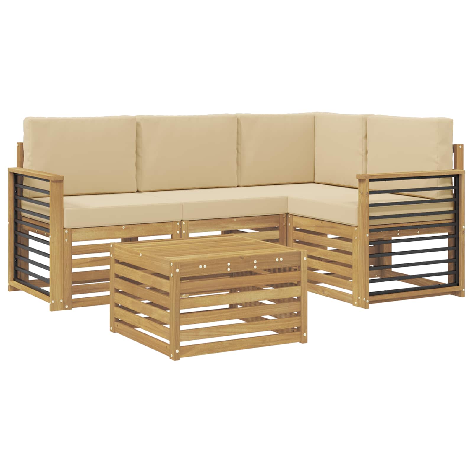 Set vanjskih sofa 5 pcs Bijela i bež 59 x 59 x 37 cm Poliester