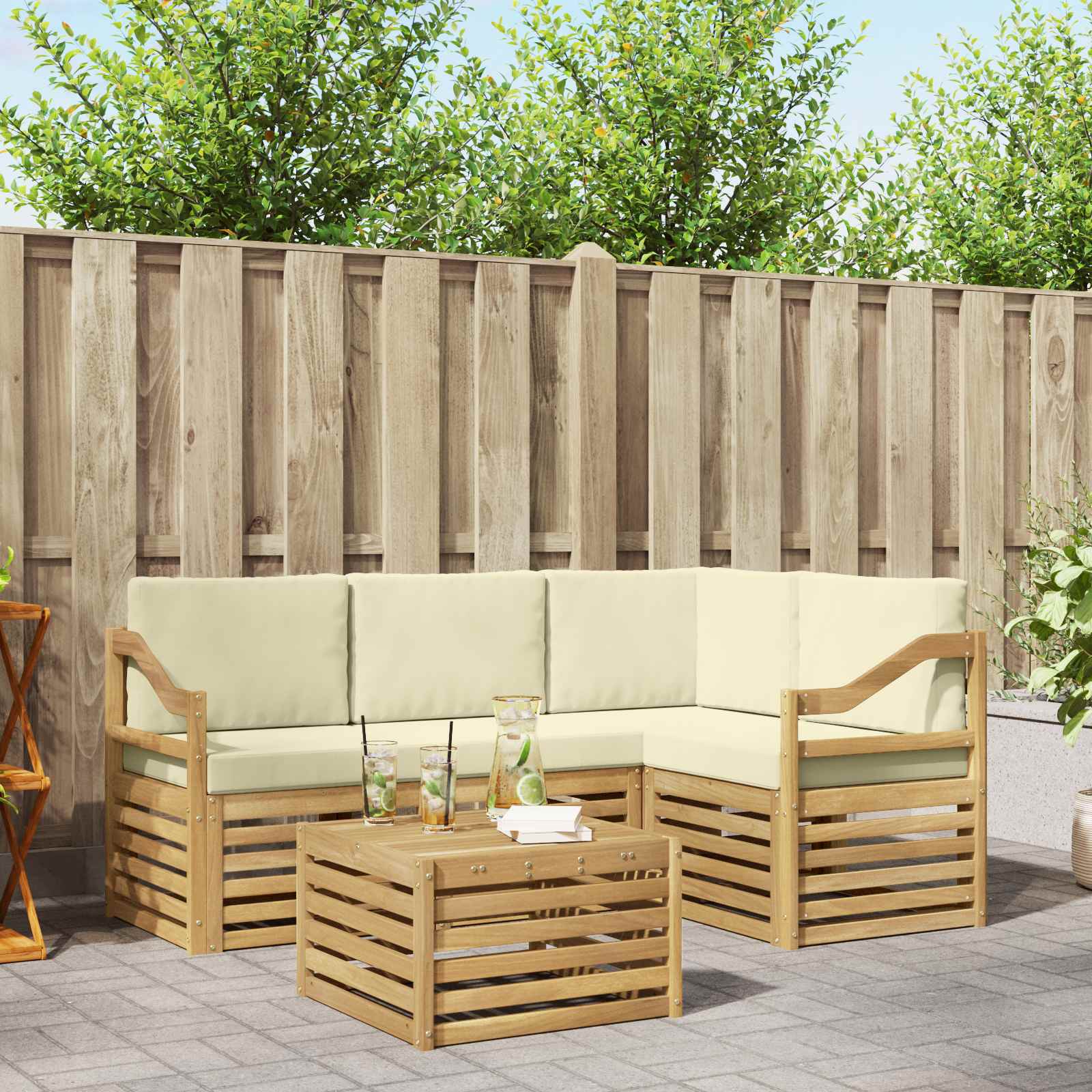 Set vanjskih sofa s jastukom 5 pcs Bijela i krem Poliester