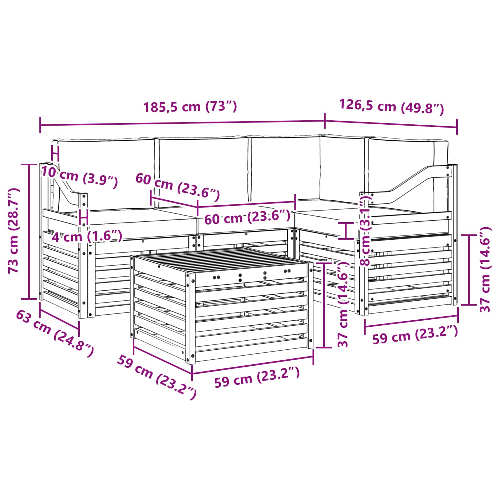 Set vanjskih sofa s jastukom 5 pcs Bijela i krem Poliester