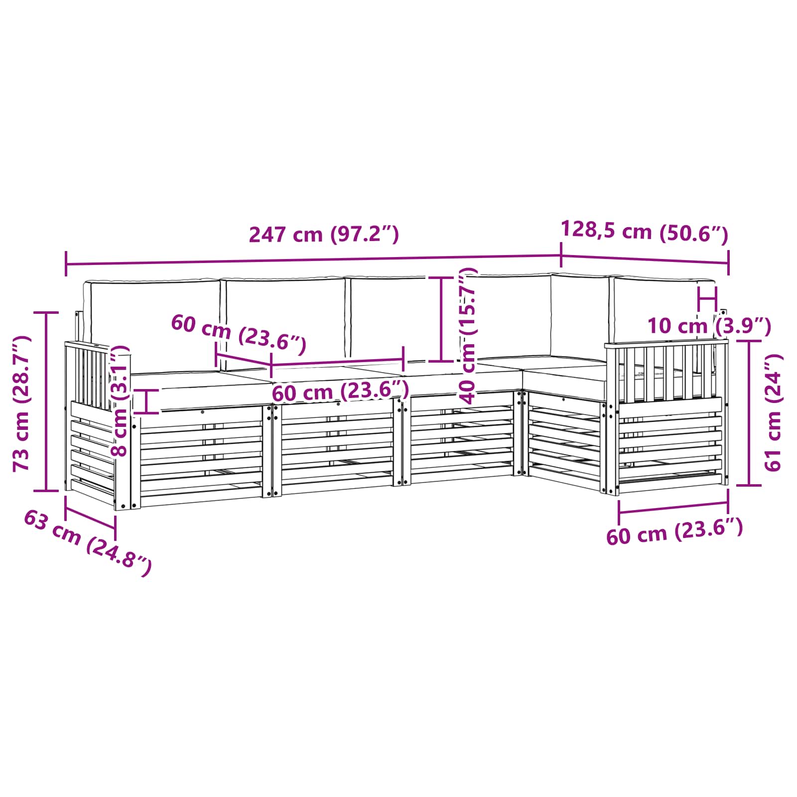 Set vanjskih sofa 5 pcs Bijela i bež 247 x 128,5 x 73 cm