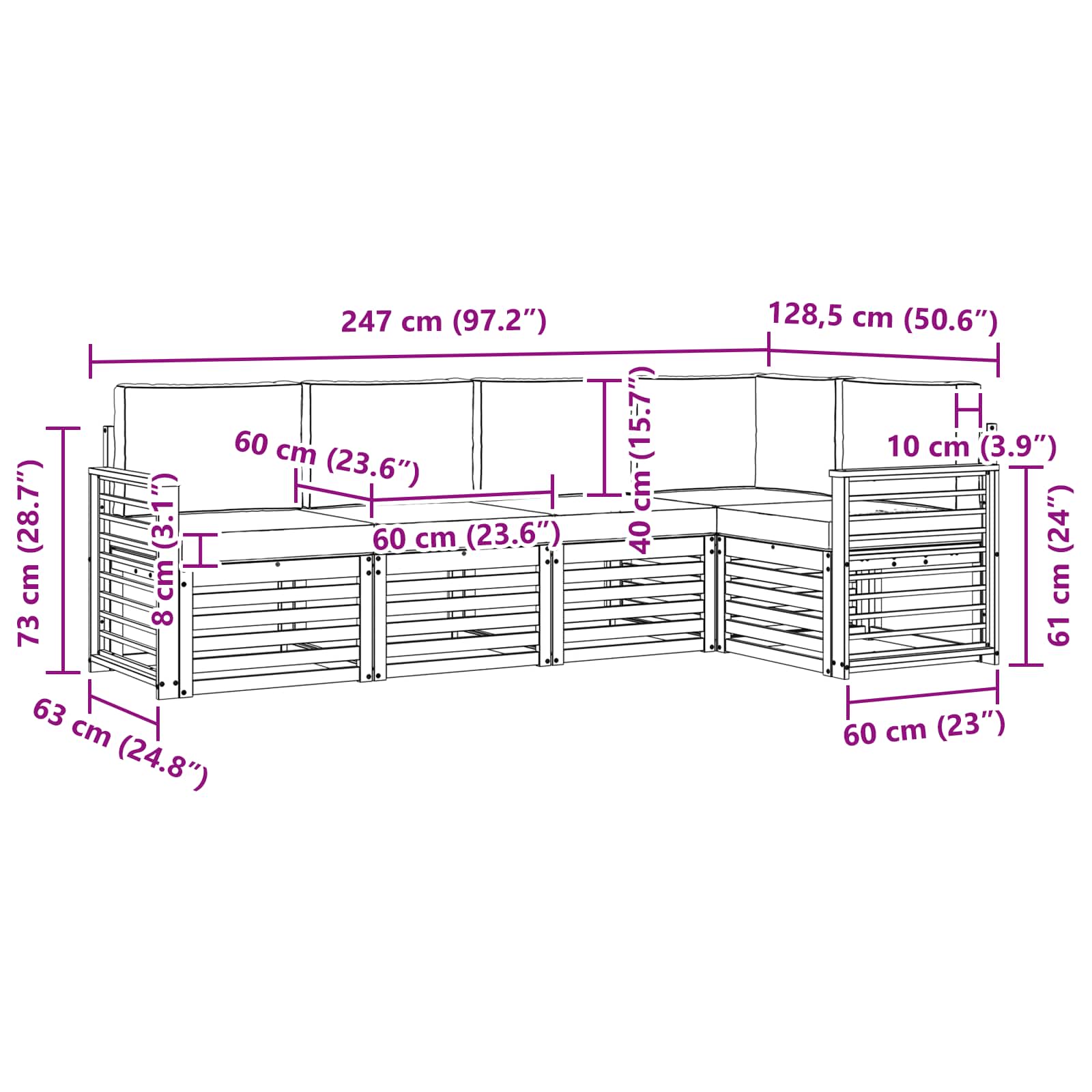 Set vanjskih sofa 5 pcs Bijela i antracit 247 x 128,5 x 73 cm