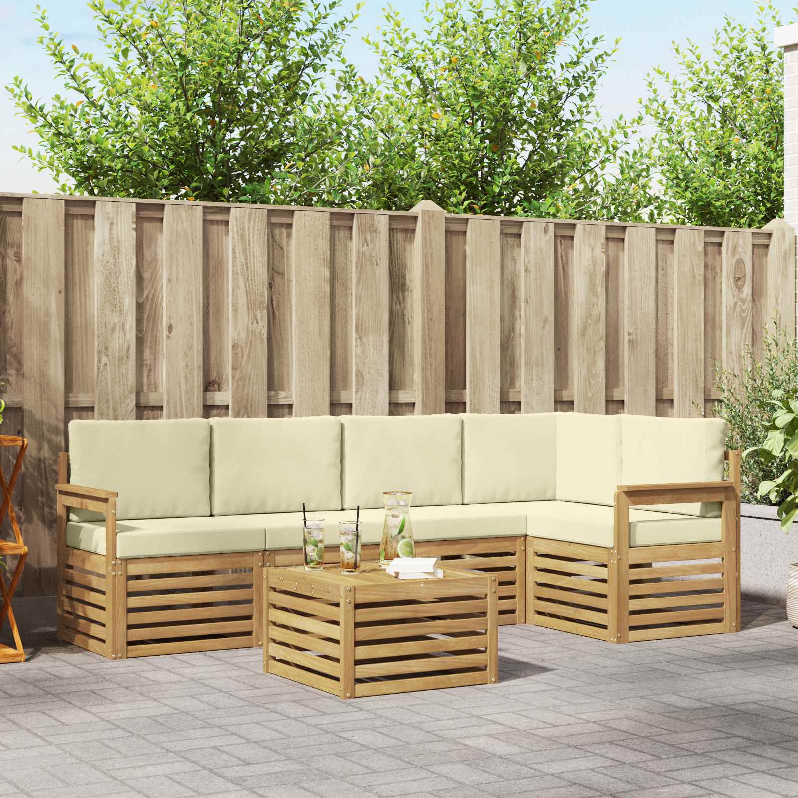 Set vanjskih sofa 6 pcs Bijela i krem 59 x 59 x 37 cm Poliester